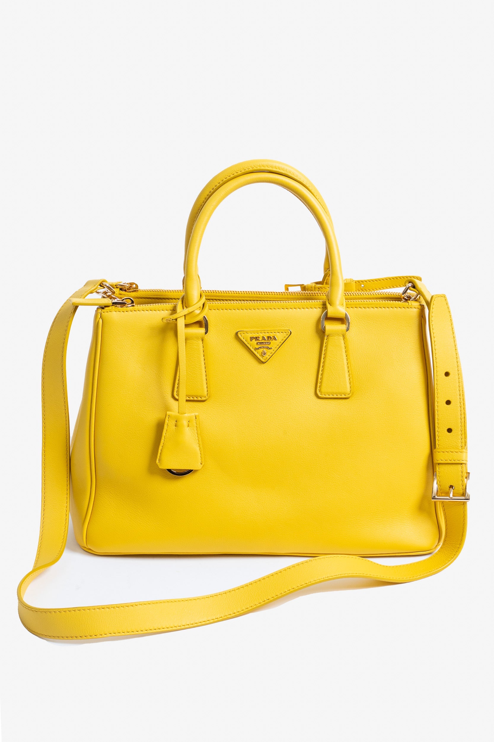 Prada Sunny Yellow Large Galleria Leather Tote Bag with Crossbody