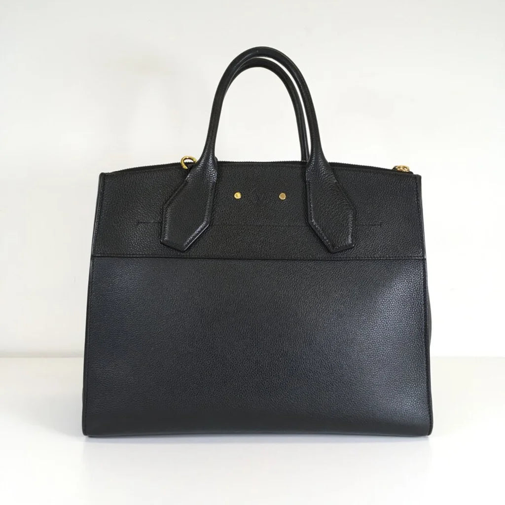 Black Leather City Steamer Tote