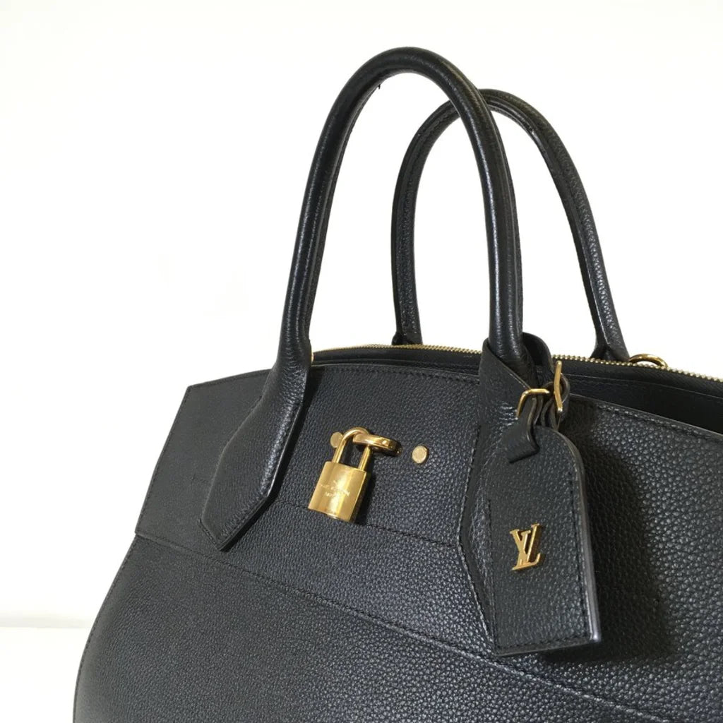 Black Leather City Steamer Tote