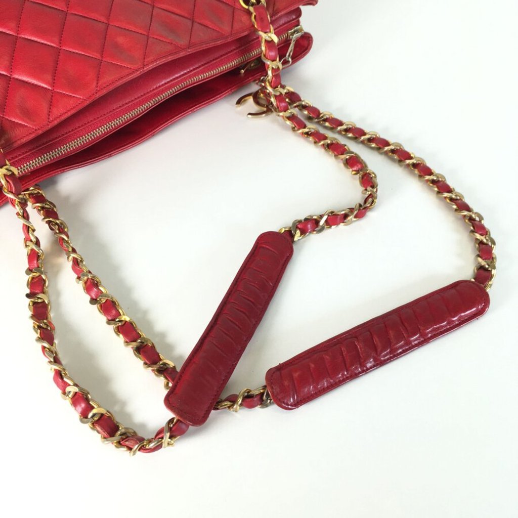 Red Vintage Quilted Shopping Tote