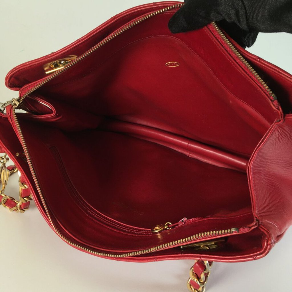 Red Vintage Quilted Shopping Tote