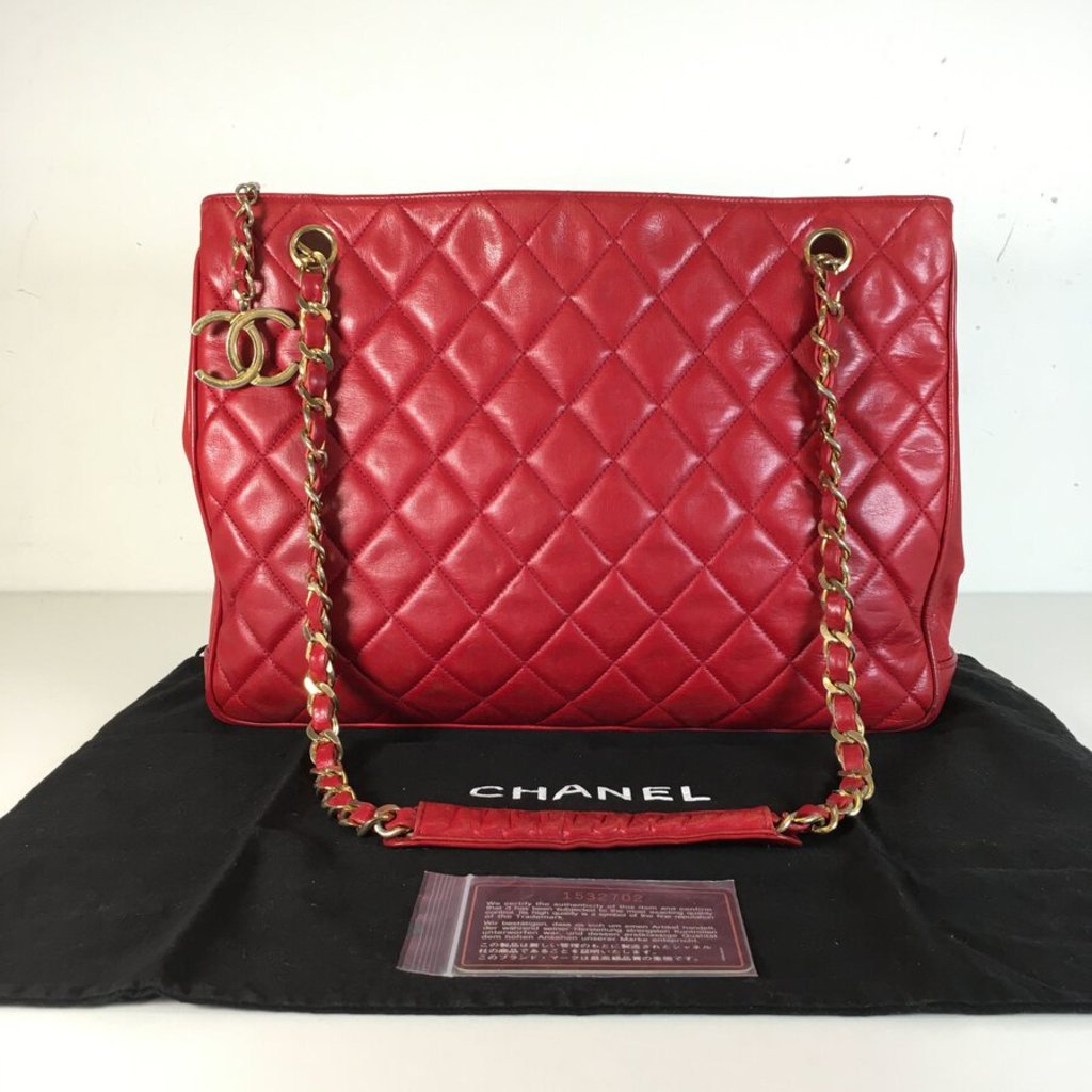Red Vintage Quilted Shopping Tote
