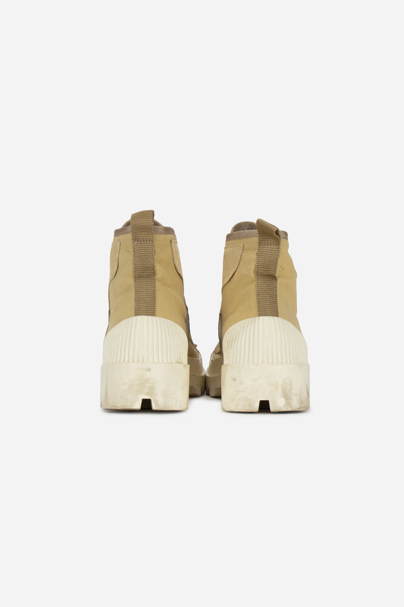 Beige and Khaki Canvas Lug Sole Dinila Ankle Boots