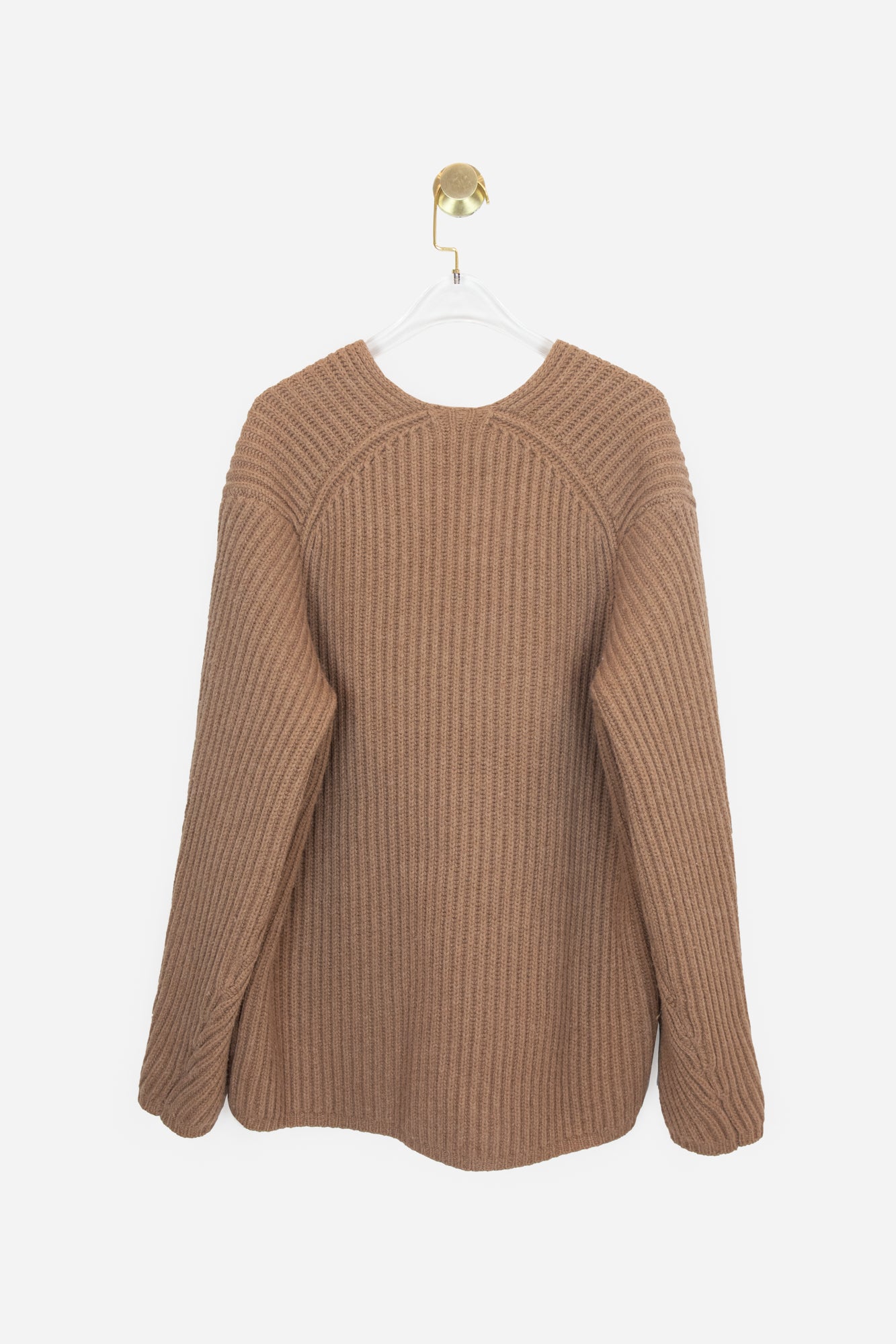 Brown Knit V-Neck Sweater