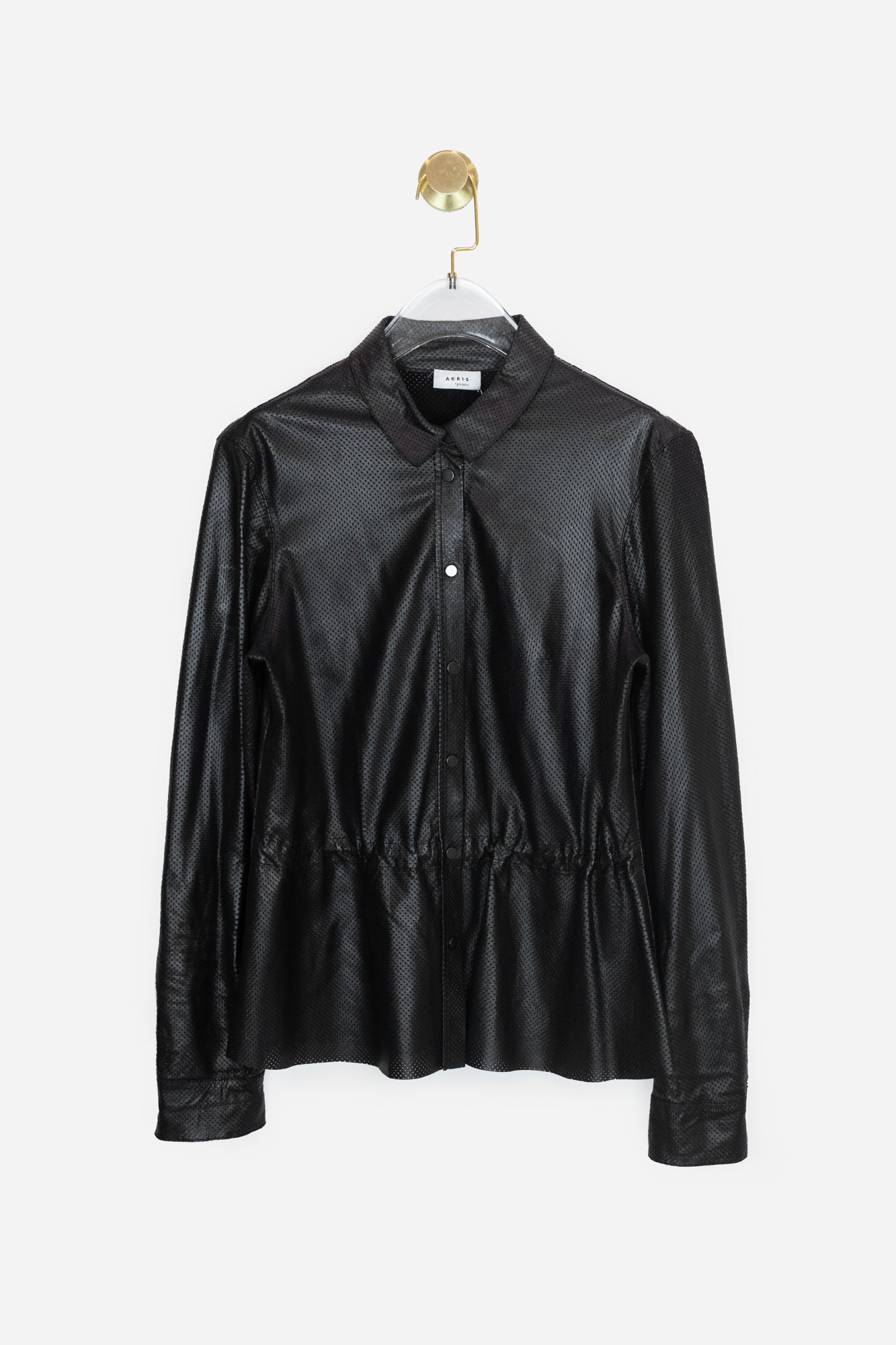 Black Perforated Lamb Leather Cinched Blouse