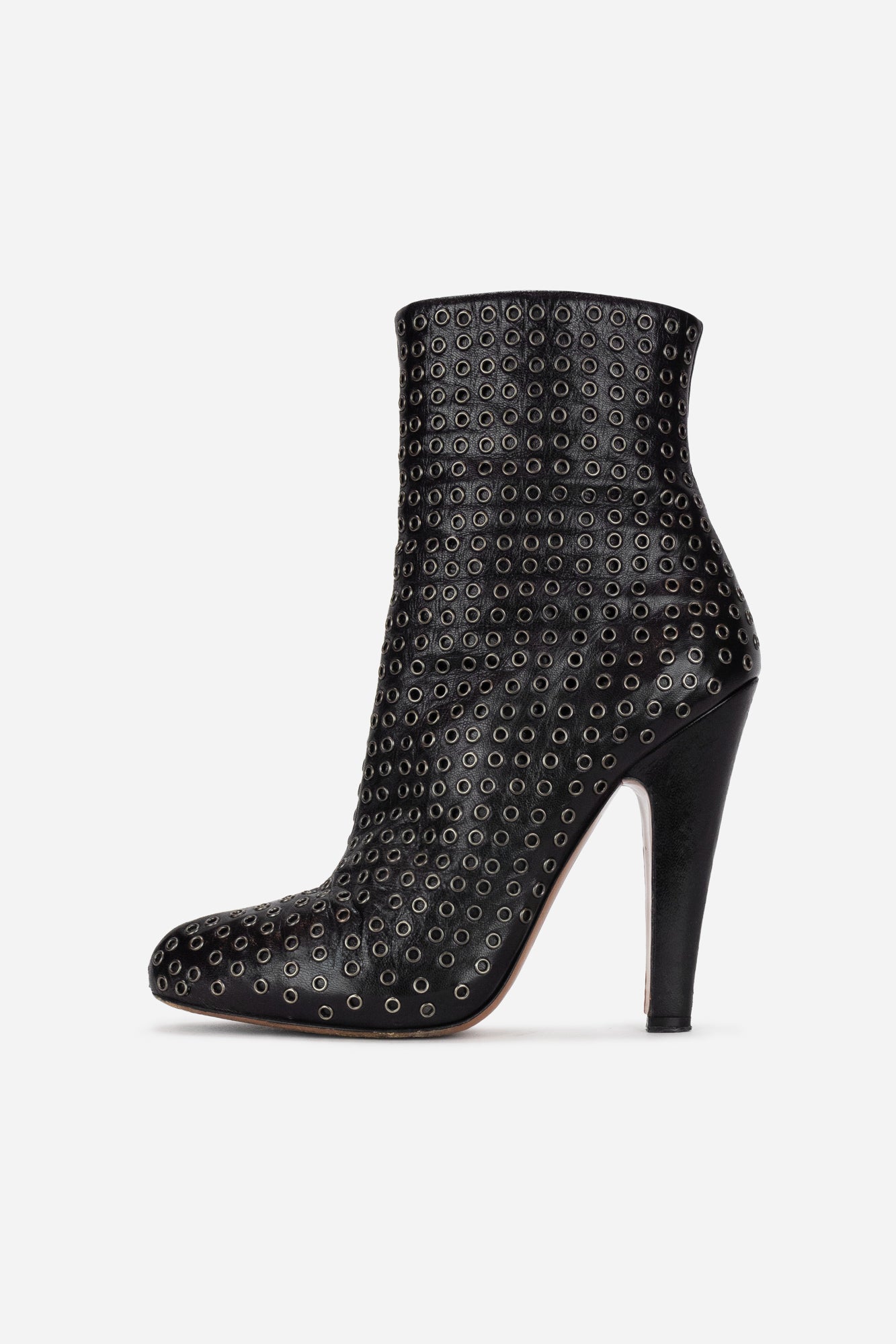 Black Leather Eyelet Ankle Boots