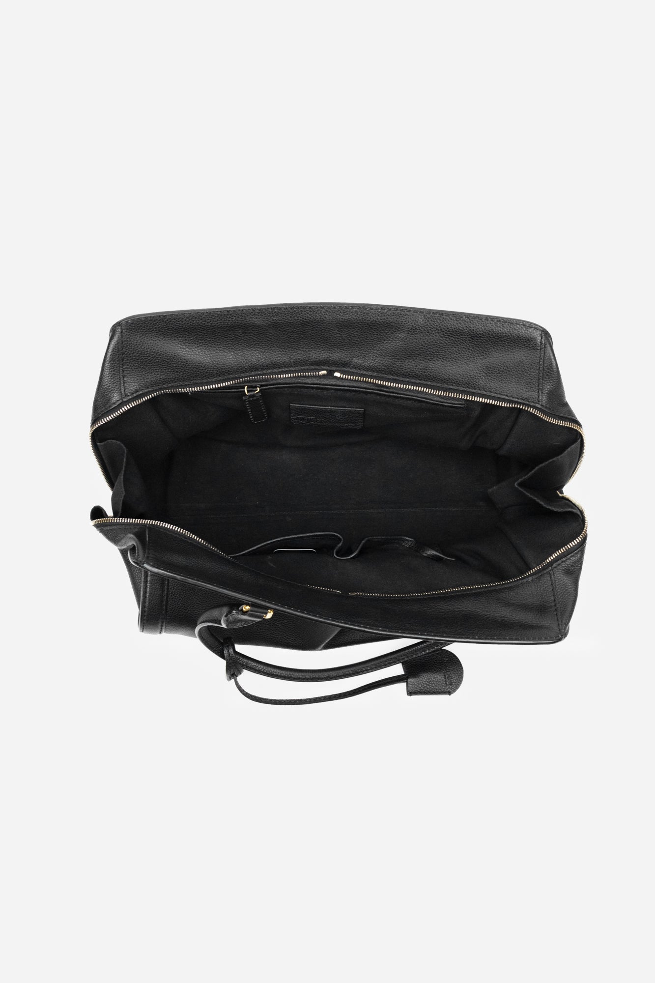 Black Grained Leather Padlock Tote Length: 12" Width: 7" Height: 8.5"