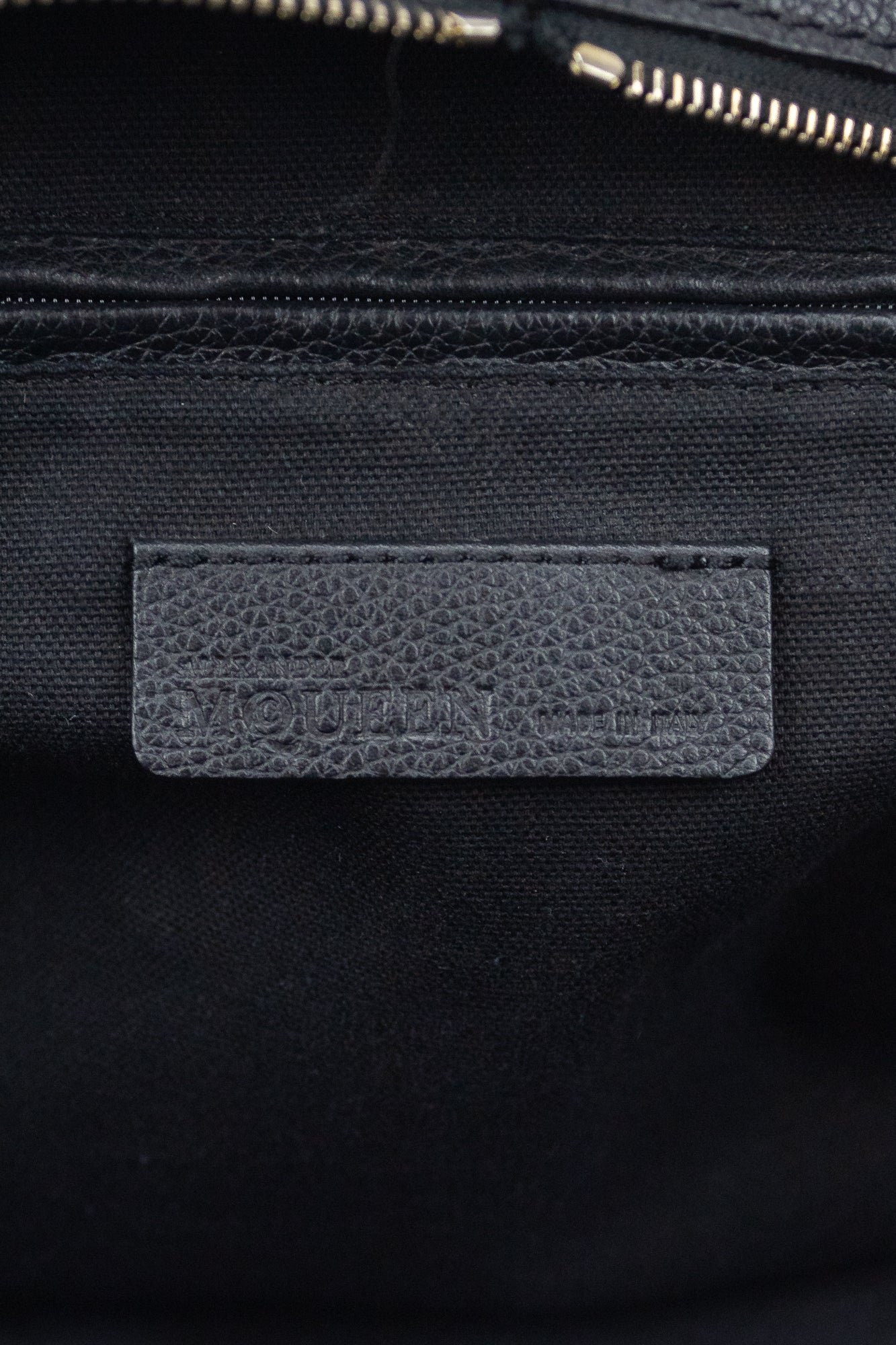 Black Grained Leather Padlock Tote Length: 12" Width: 7" Height: 8.5"