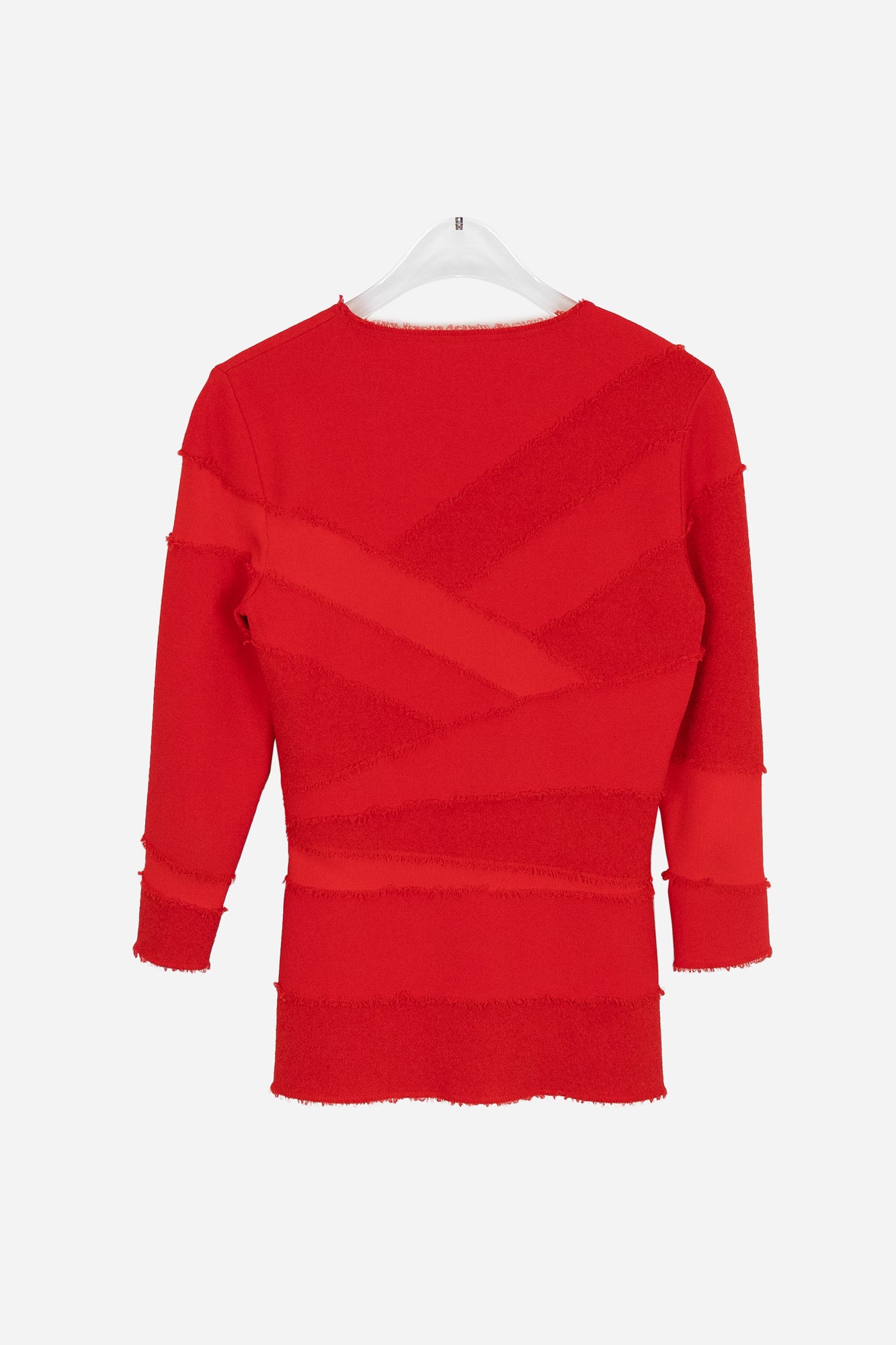 Red Crew Neck Knit Distressed Top