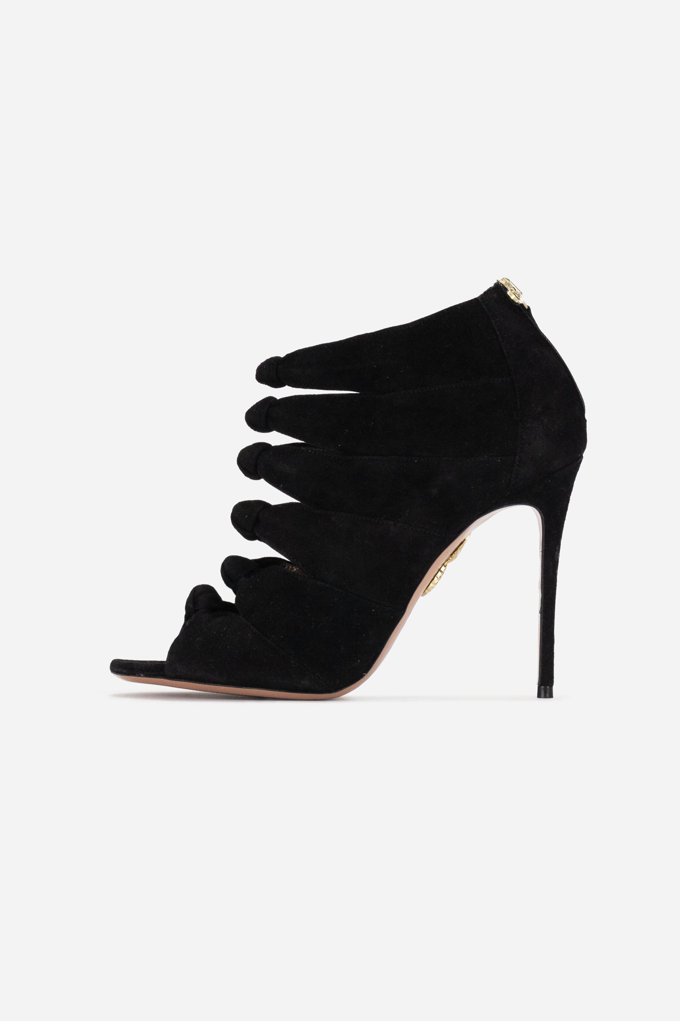 Black Suede Nasiba Knot Heeled Booties