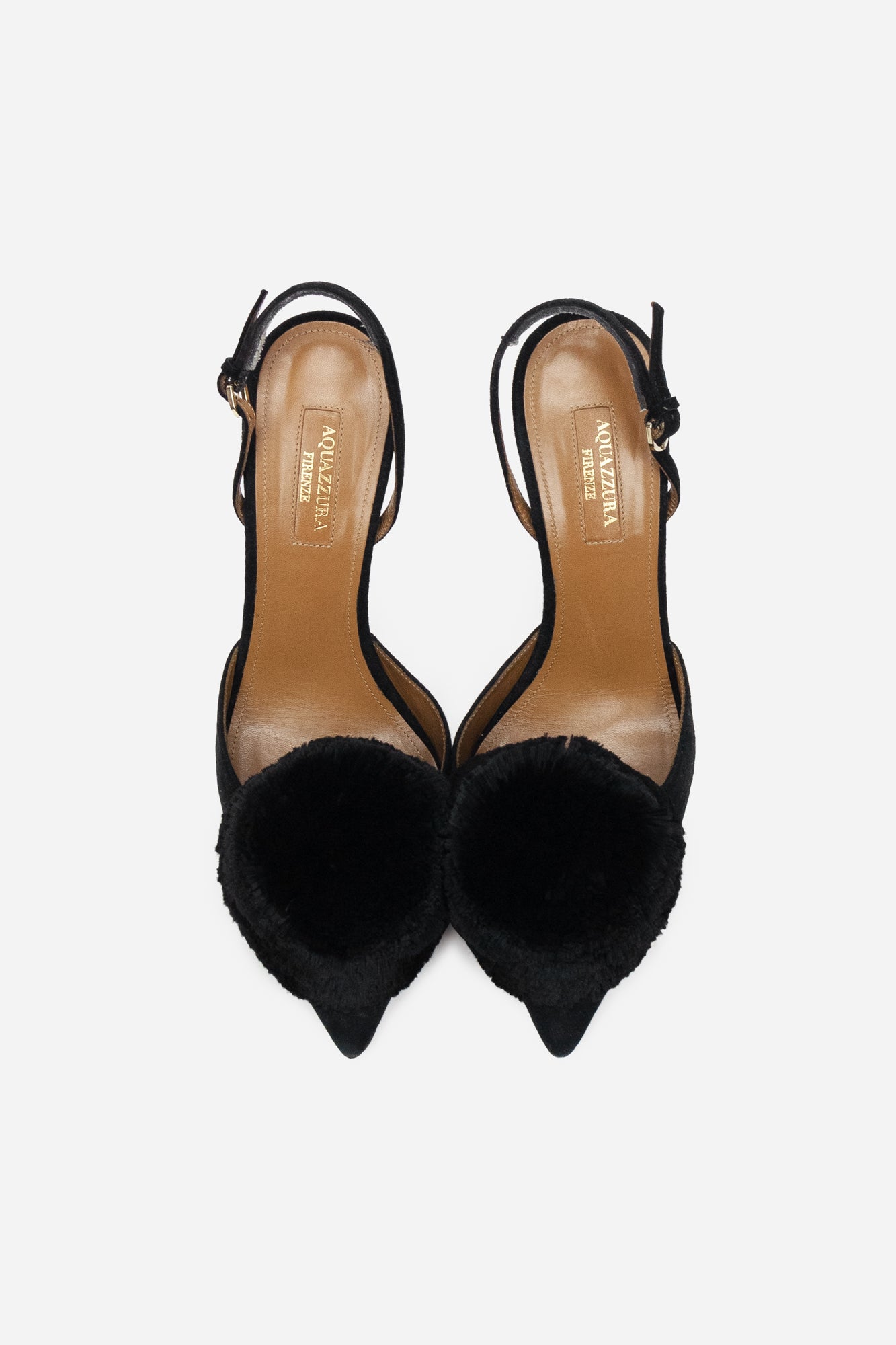Black Suede Powder Puff Slingback Pumps