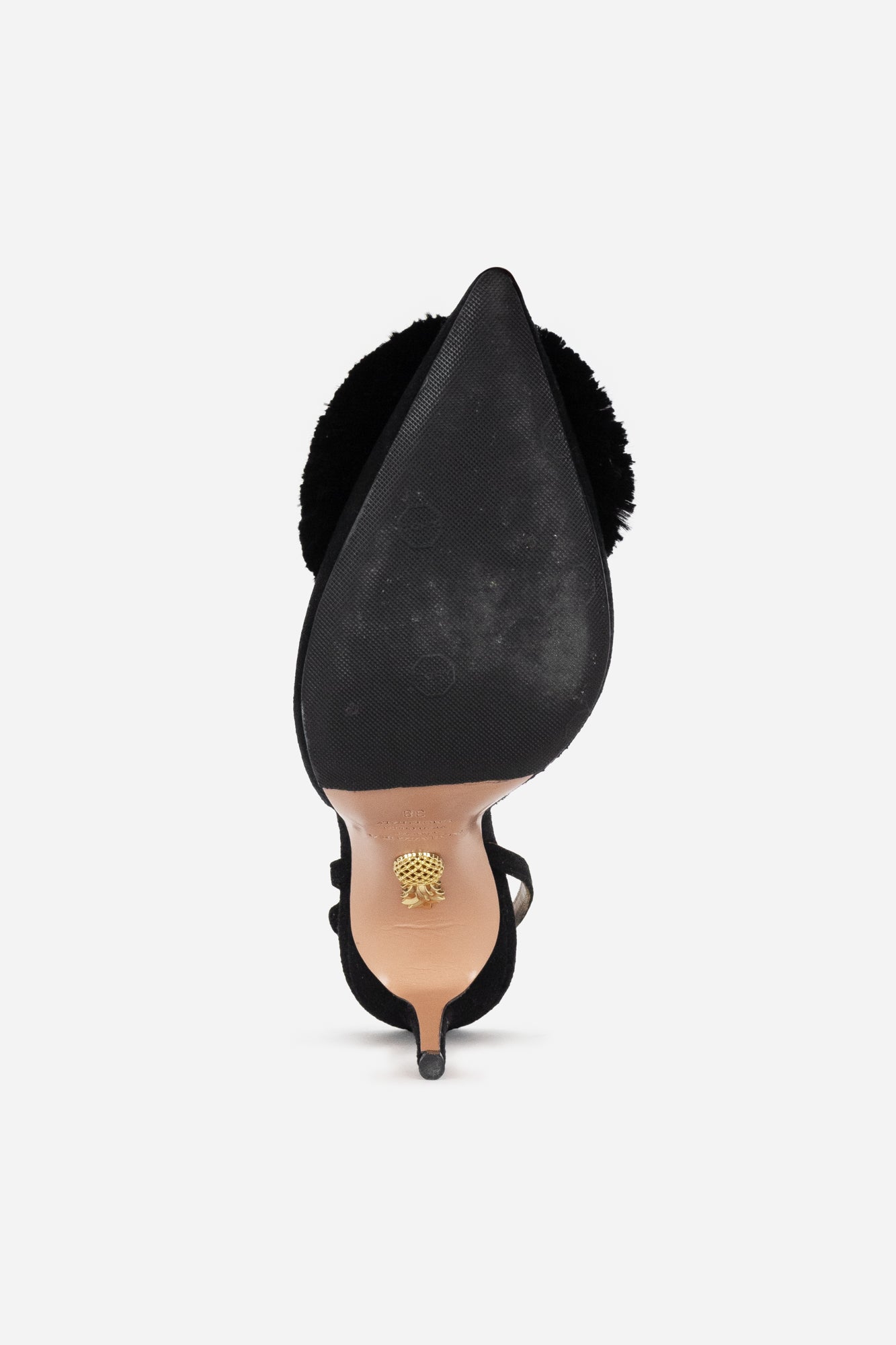 Black Suede Powder Puff Slingback Pumps