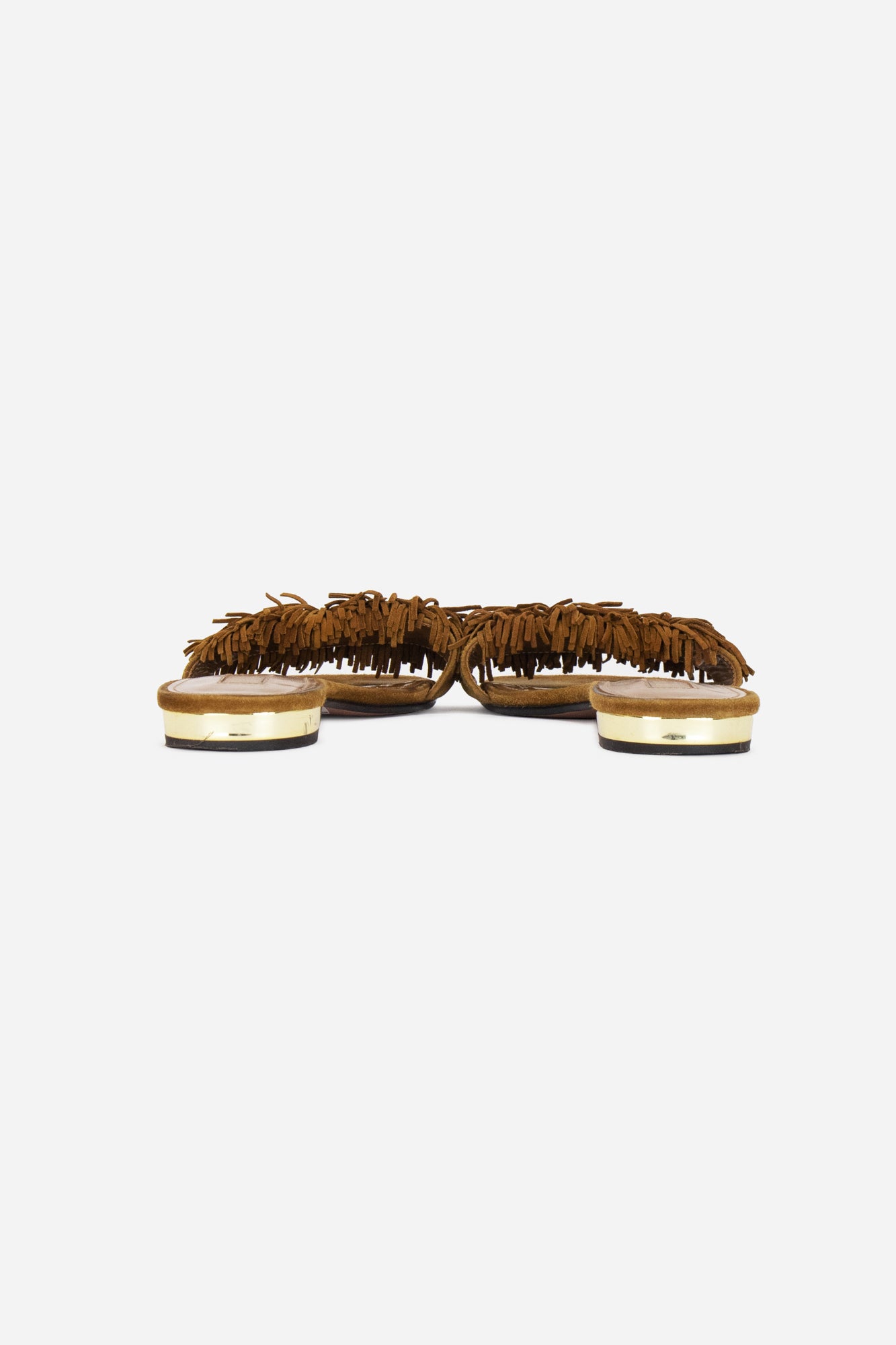Brown Suede Wild Thing Fringe Flat Slide Sandals