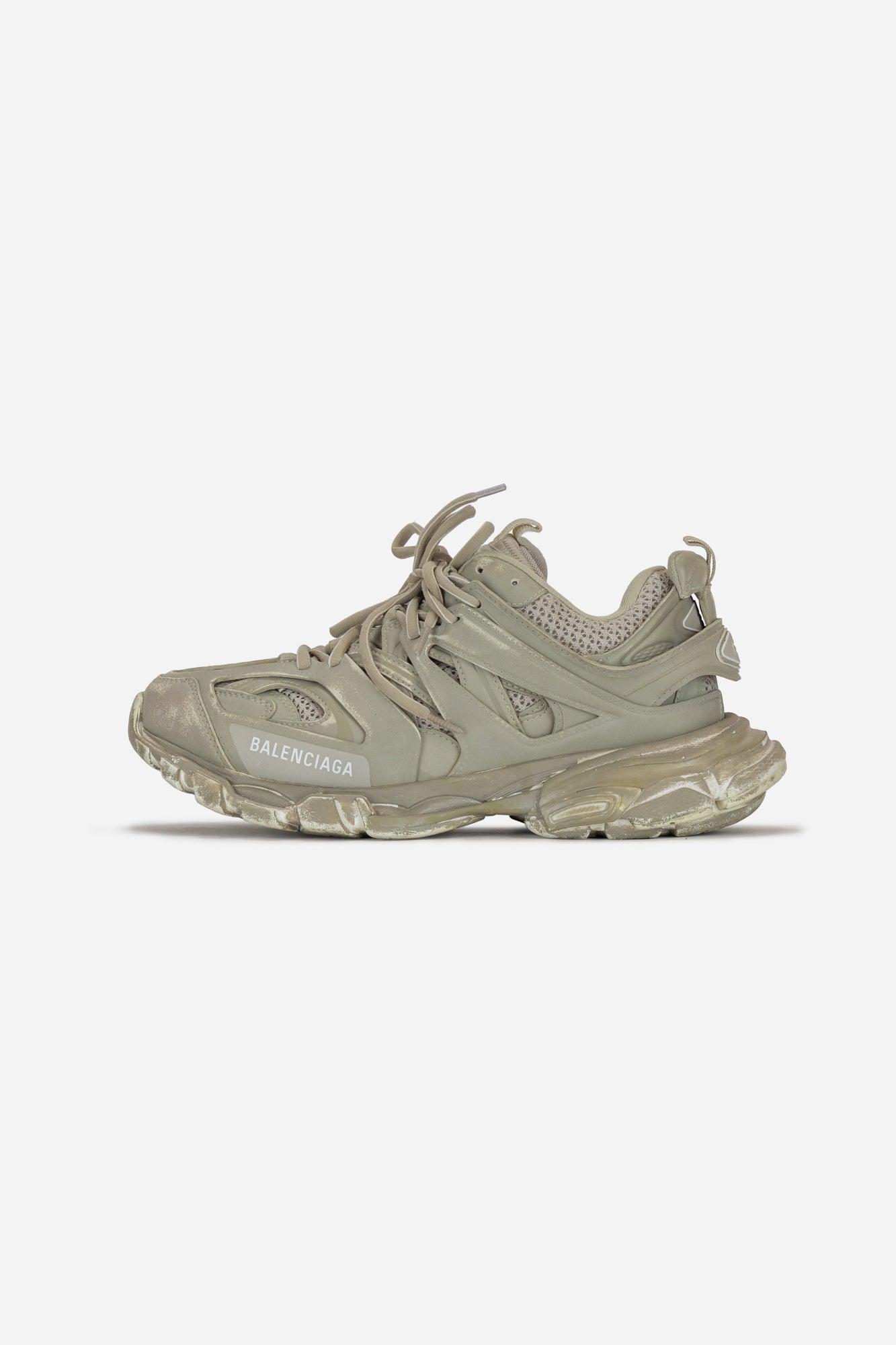 Beige Track Trainers Distressed Sneakers
