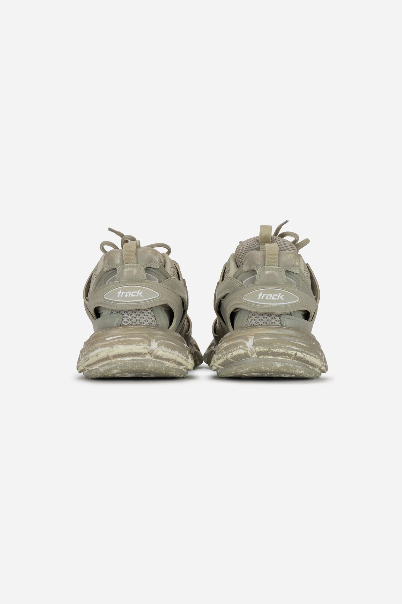 Beige Track Trainers Distressed Sneakers
