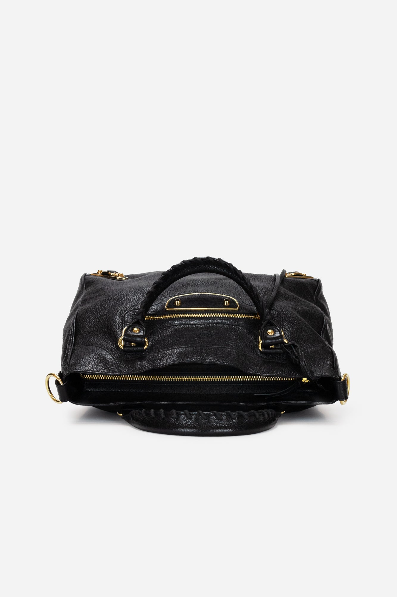 Black Grained Leather Motocross City Bag