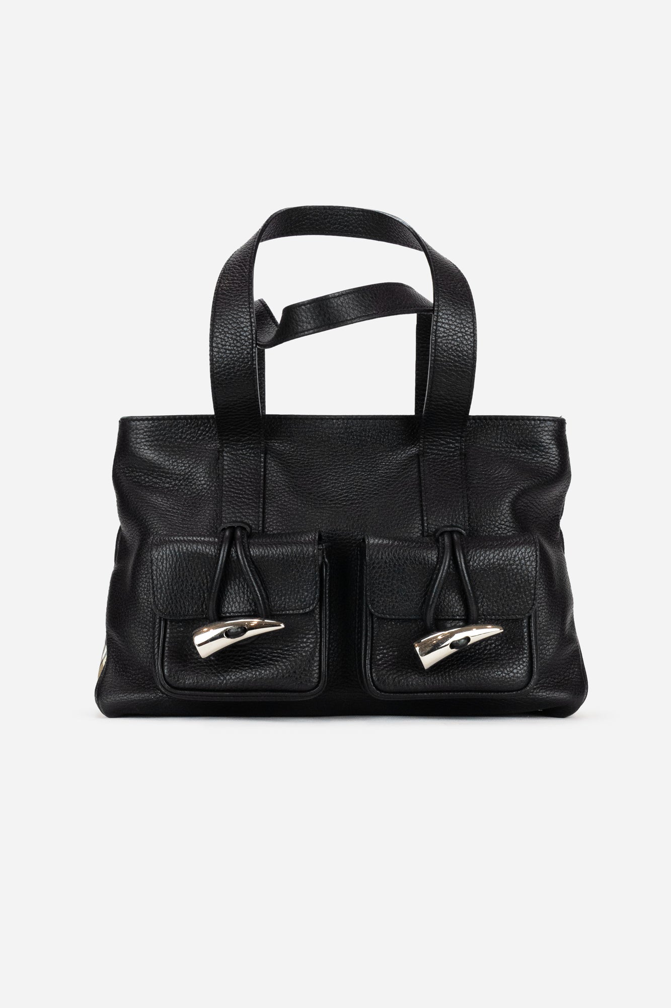 Black Leather Horn Toggle Tote