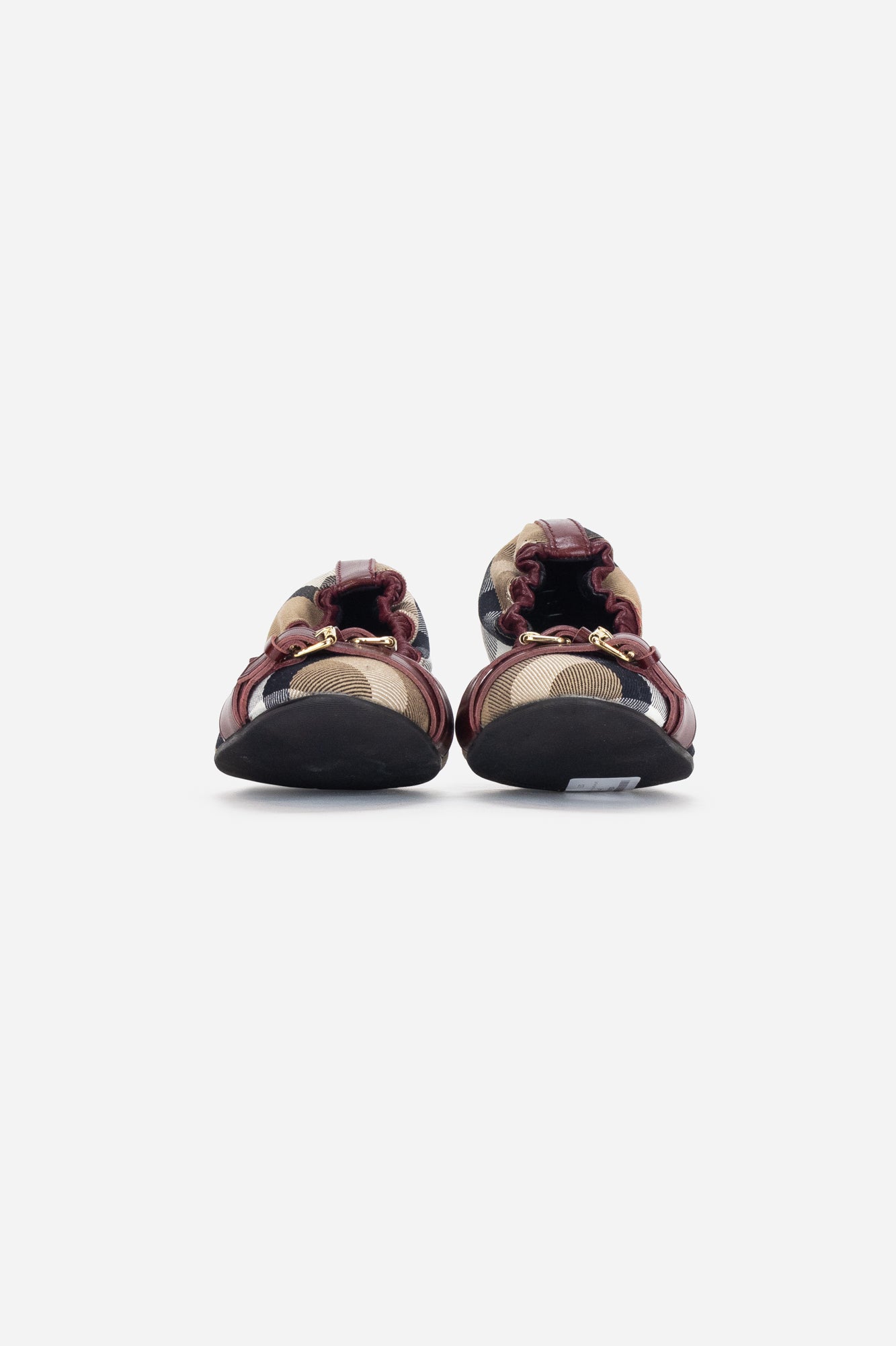 Brit Print Ballet Flats with Burgundy Leather Trim