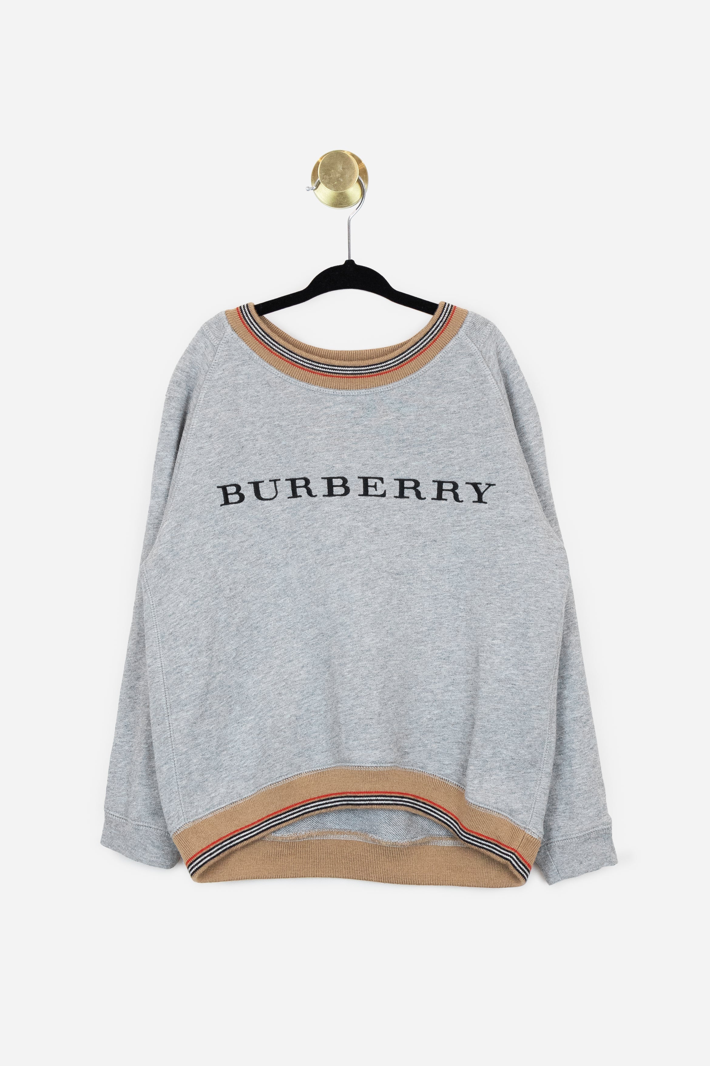 Grey Logo Pullover with Knit Trim