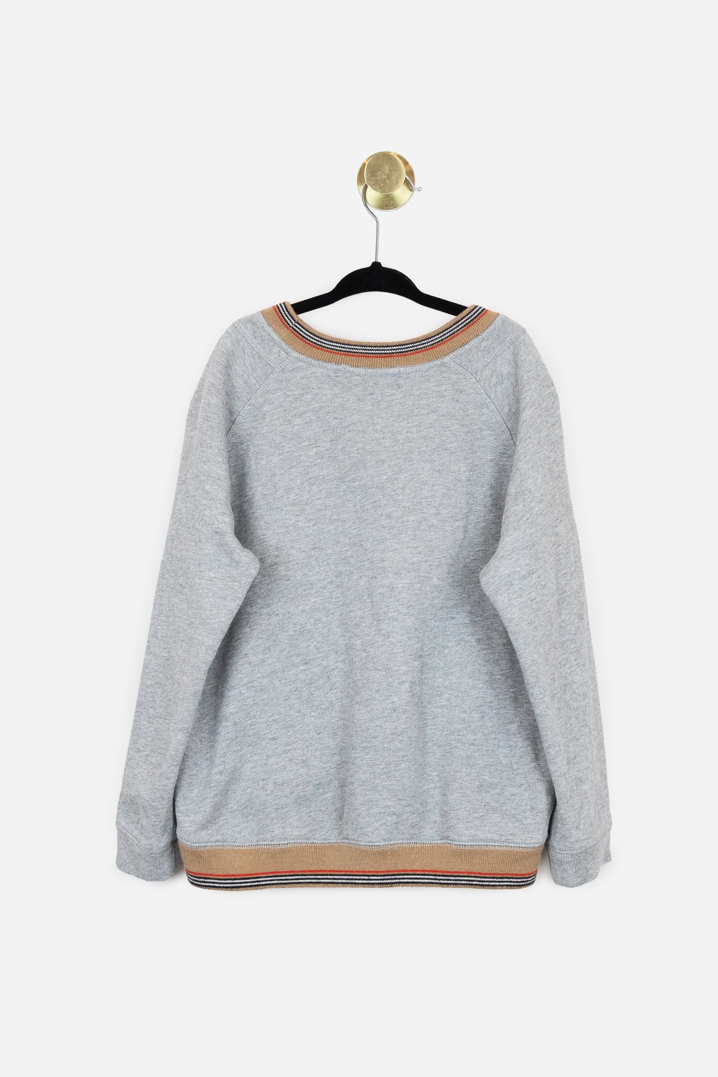 Grey Logo Pullover with Knit Trim