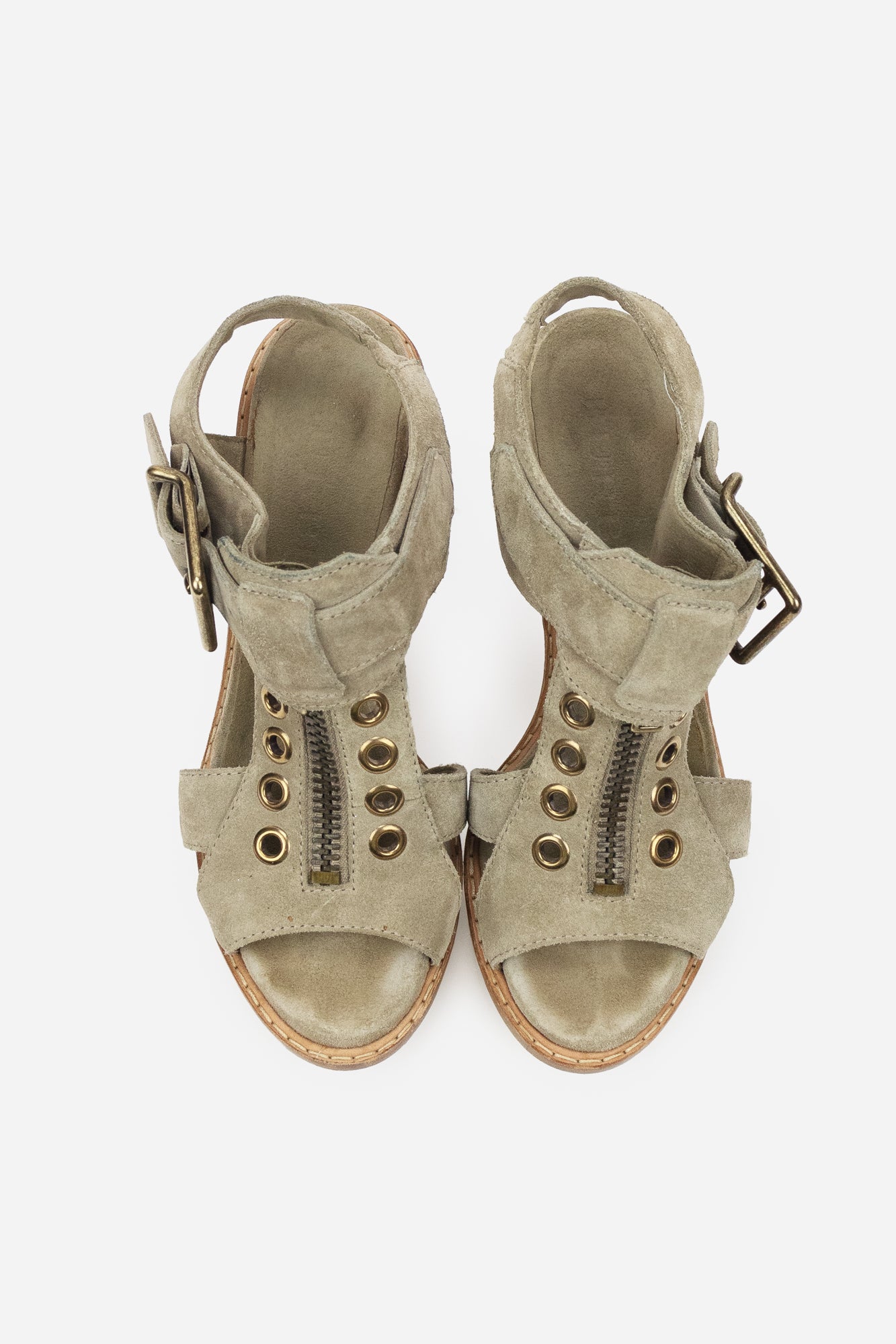 Khaki Suede Fringed Open-Toe Booties