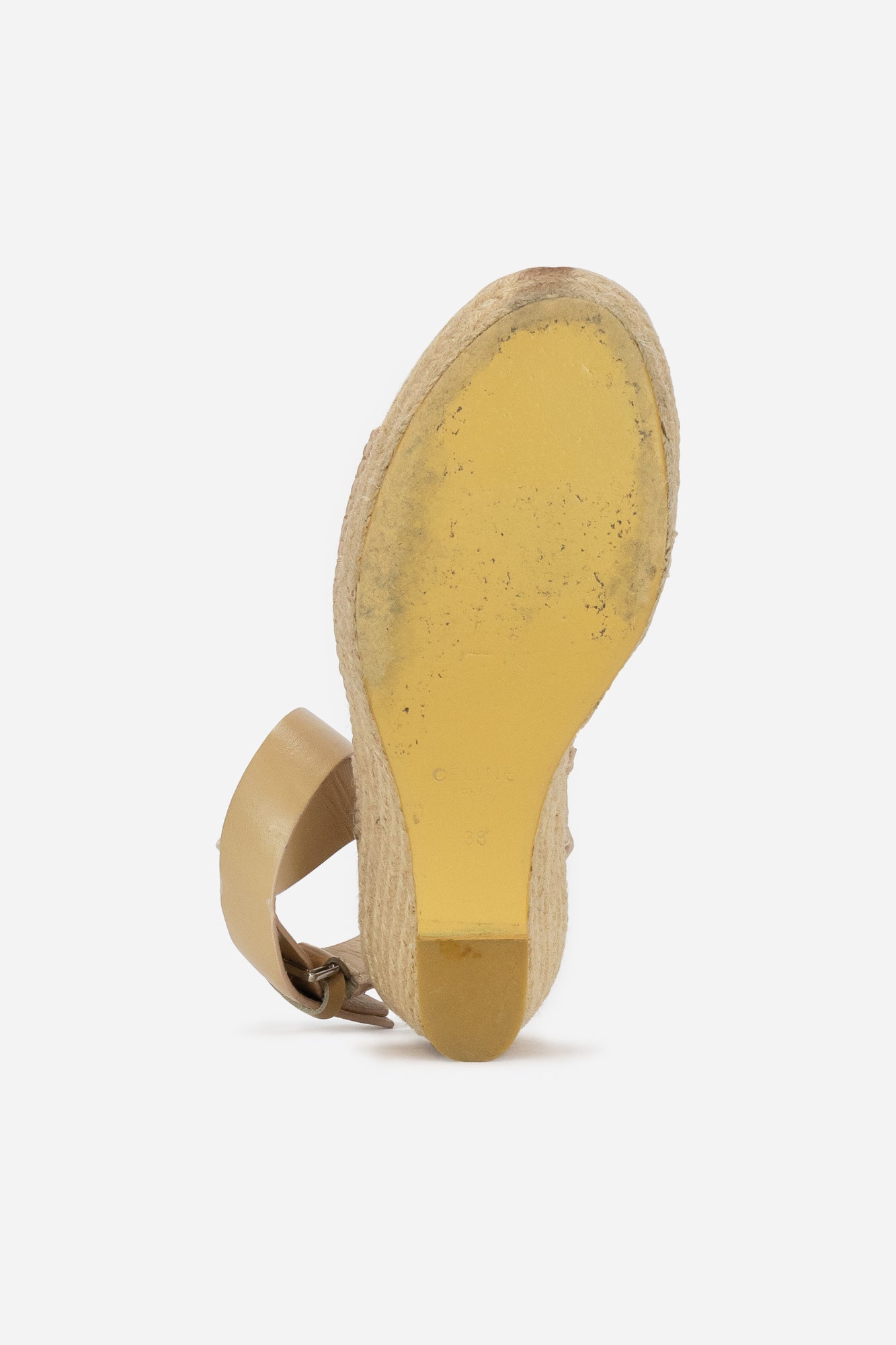 Beige Leather and Raffia Wedge Sandals