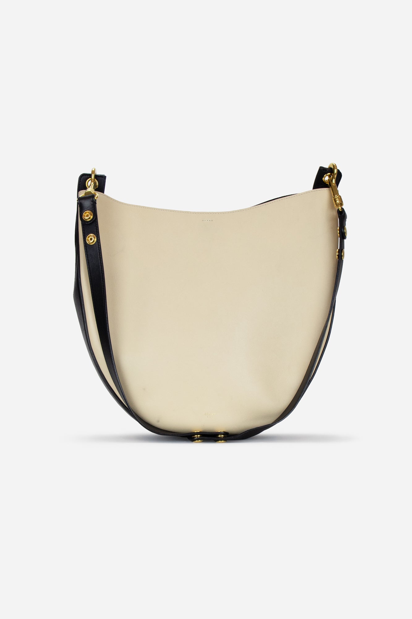 Beige and Black Leather Medium Seashell Hobo Bag