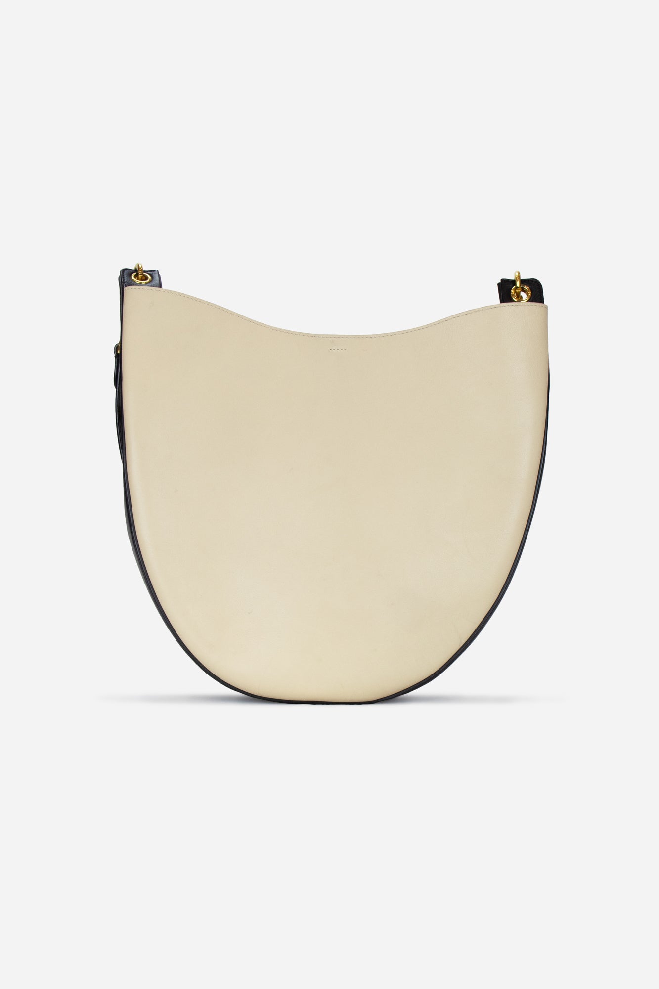 Beige and Black Leather Medium Seashell Hobo Bag