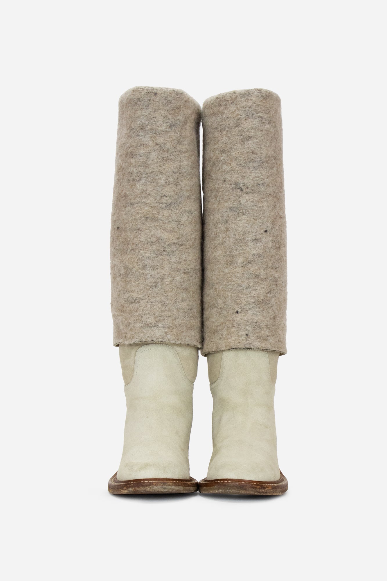 Beige Leather Wool Boots