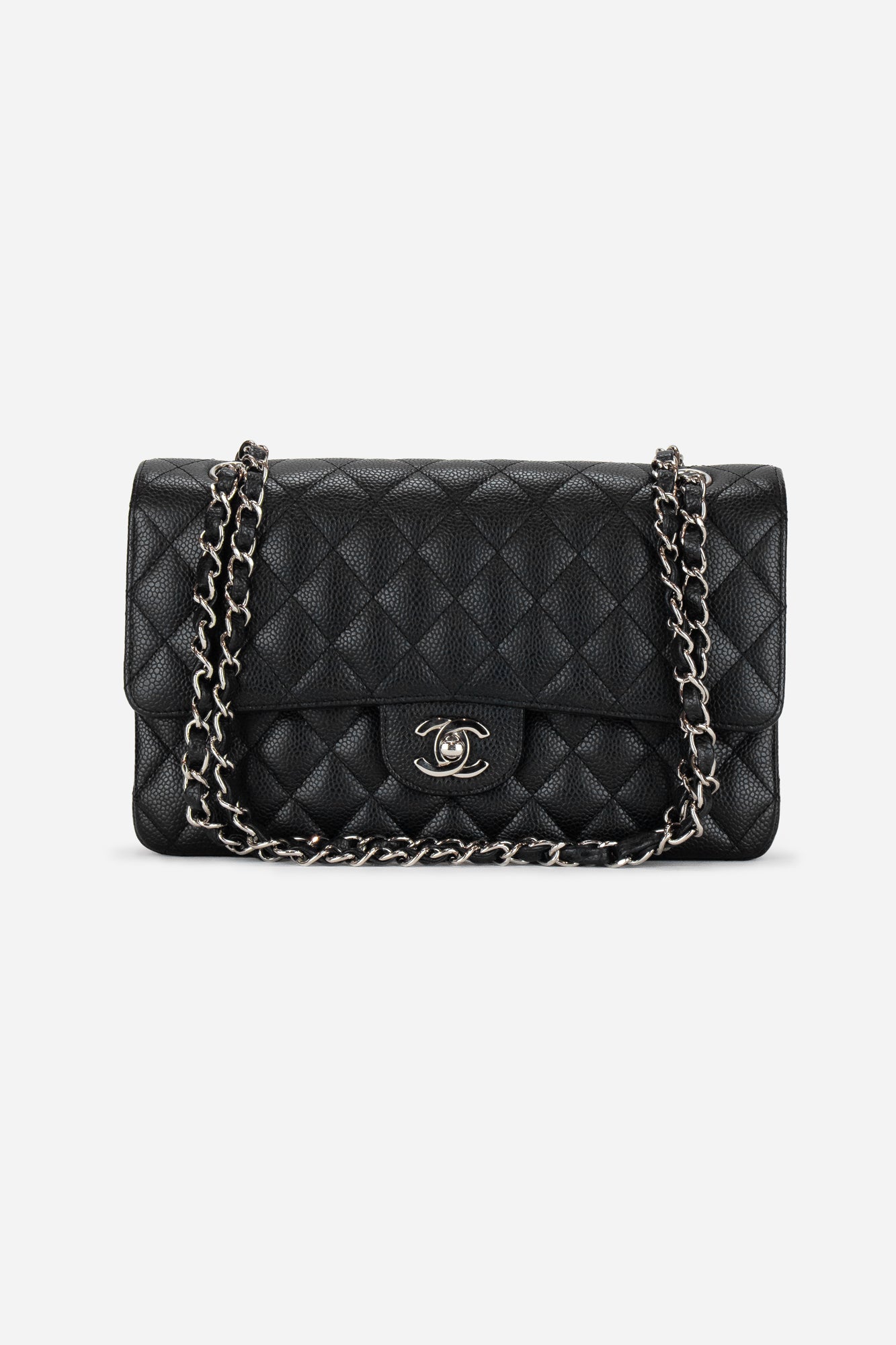 Black Leather Medium Classic Double Flap Bag