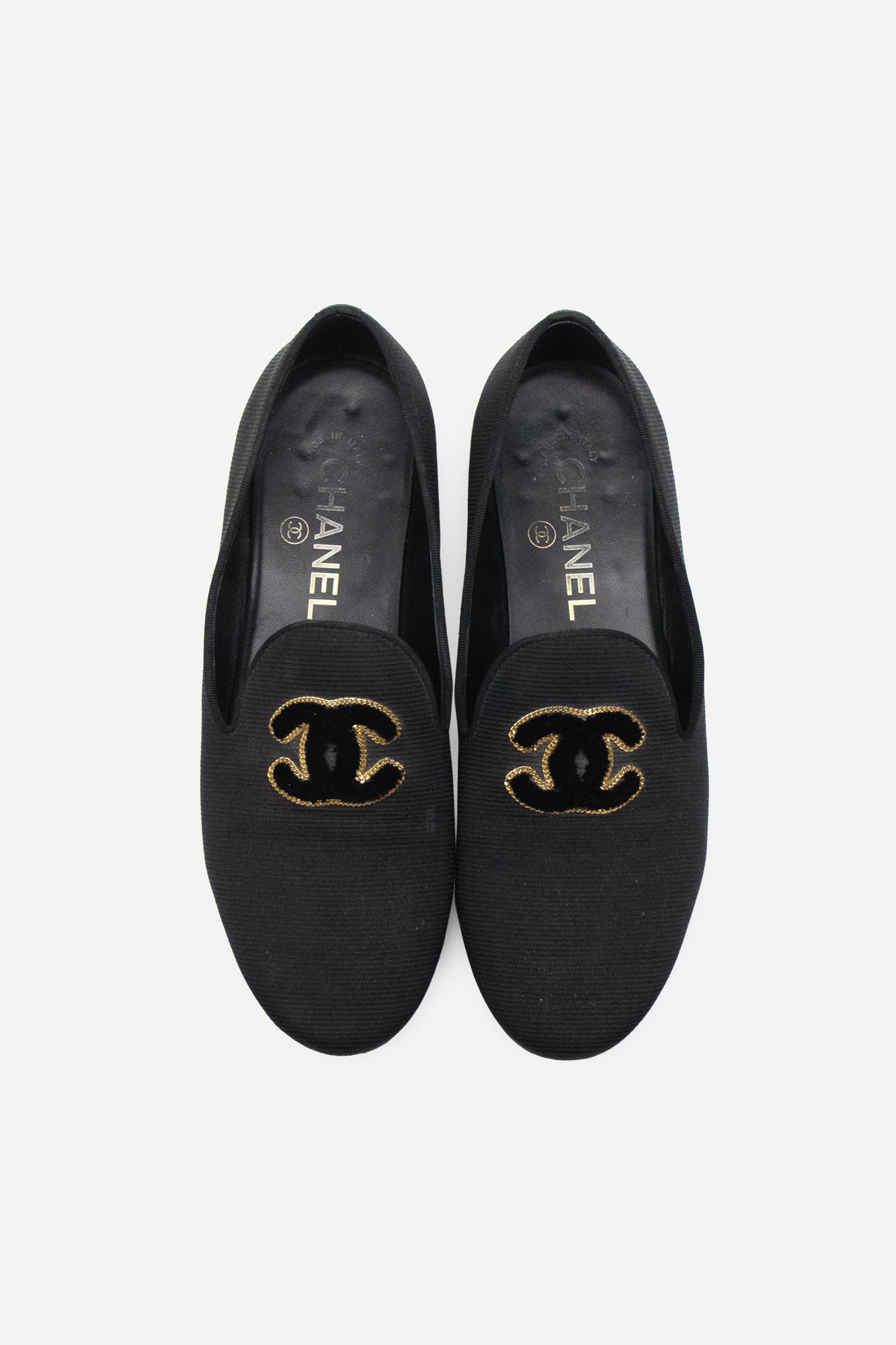 Black Felted CC Logo Loafers