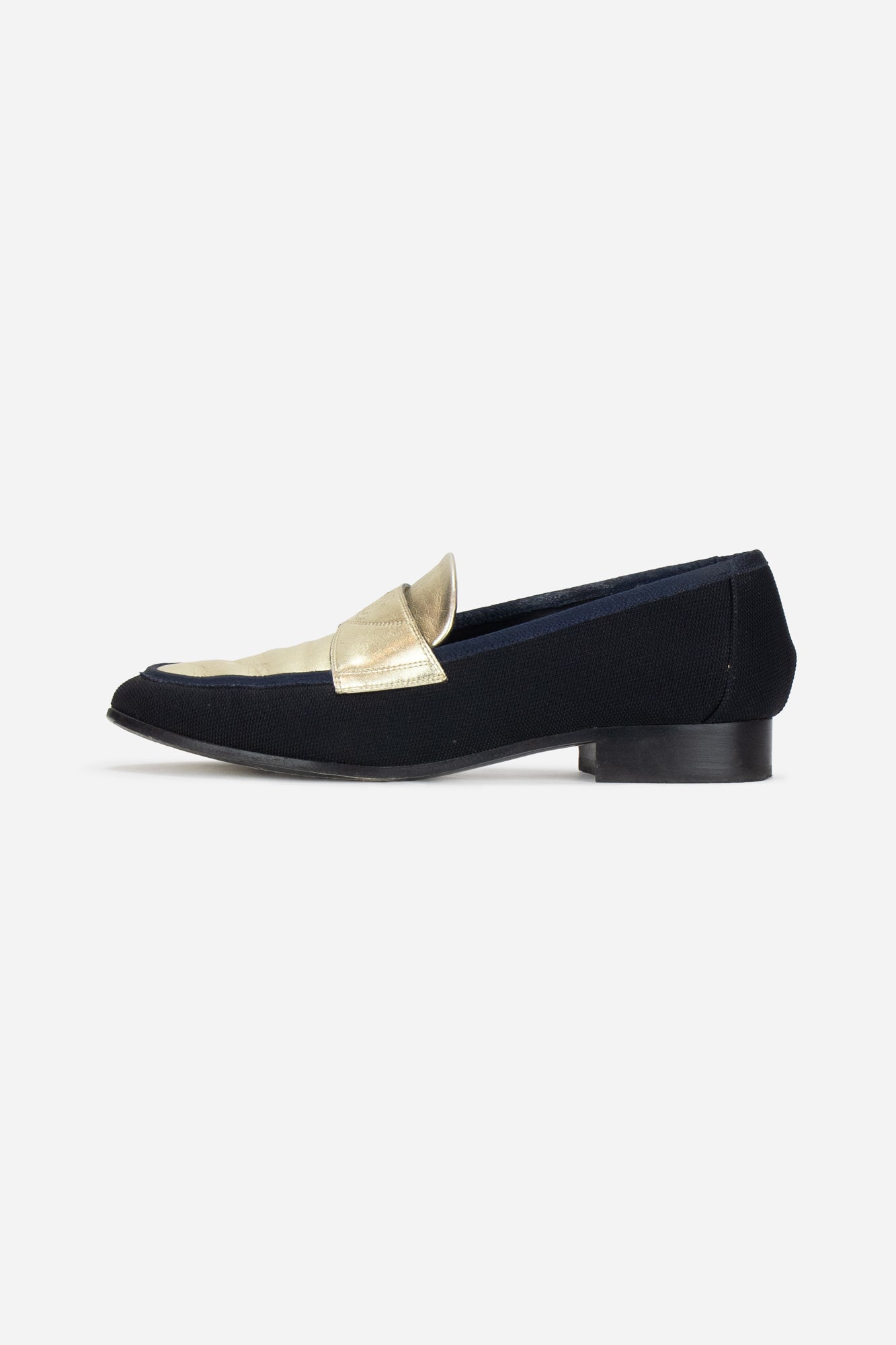 Blue Gold Interlocking CC Logo Loafers