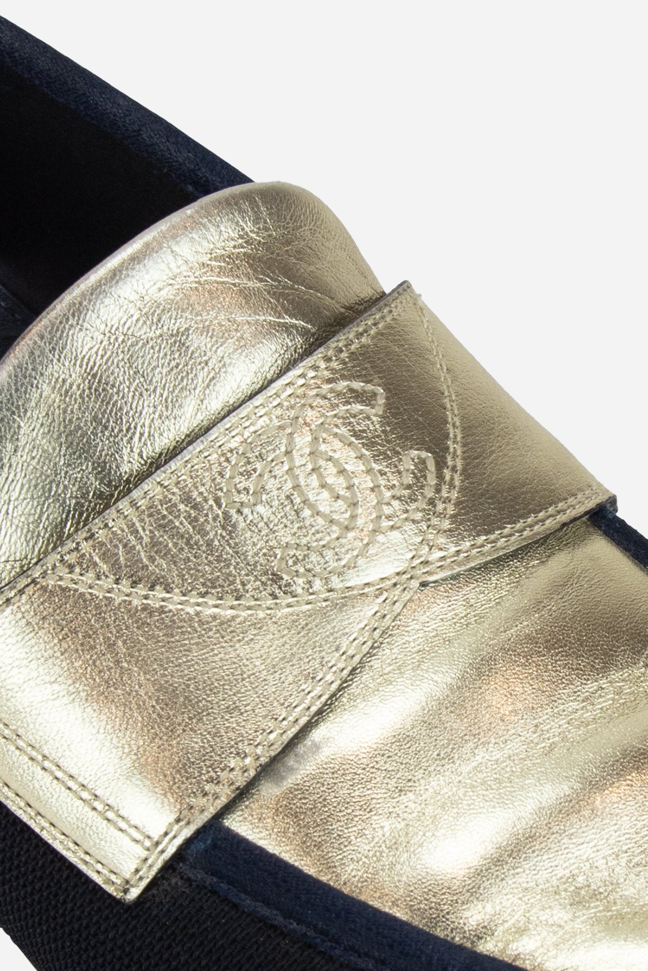 Blue Gold Interlocking CC Logo Loafers