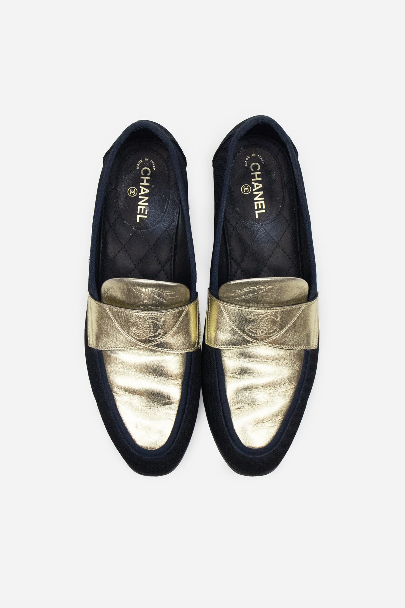 Blue Gold Interlocking CC Logo Loafers