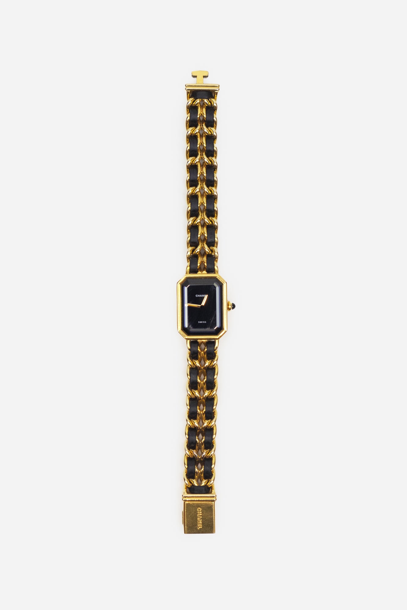 Gold & Black Leather Braided Strap Watch