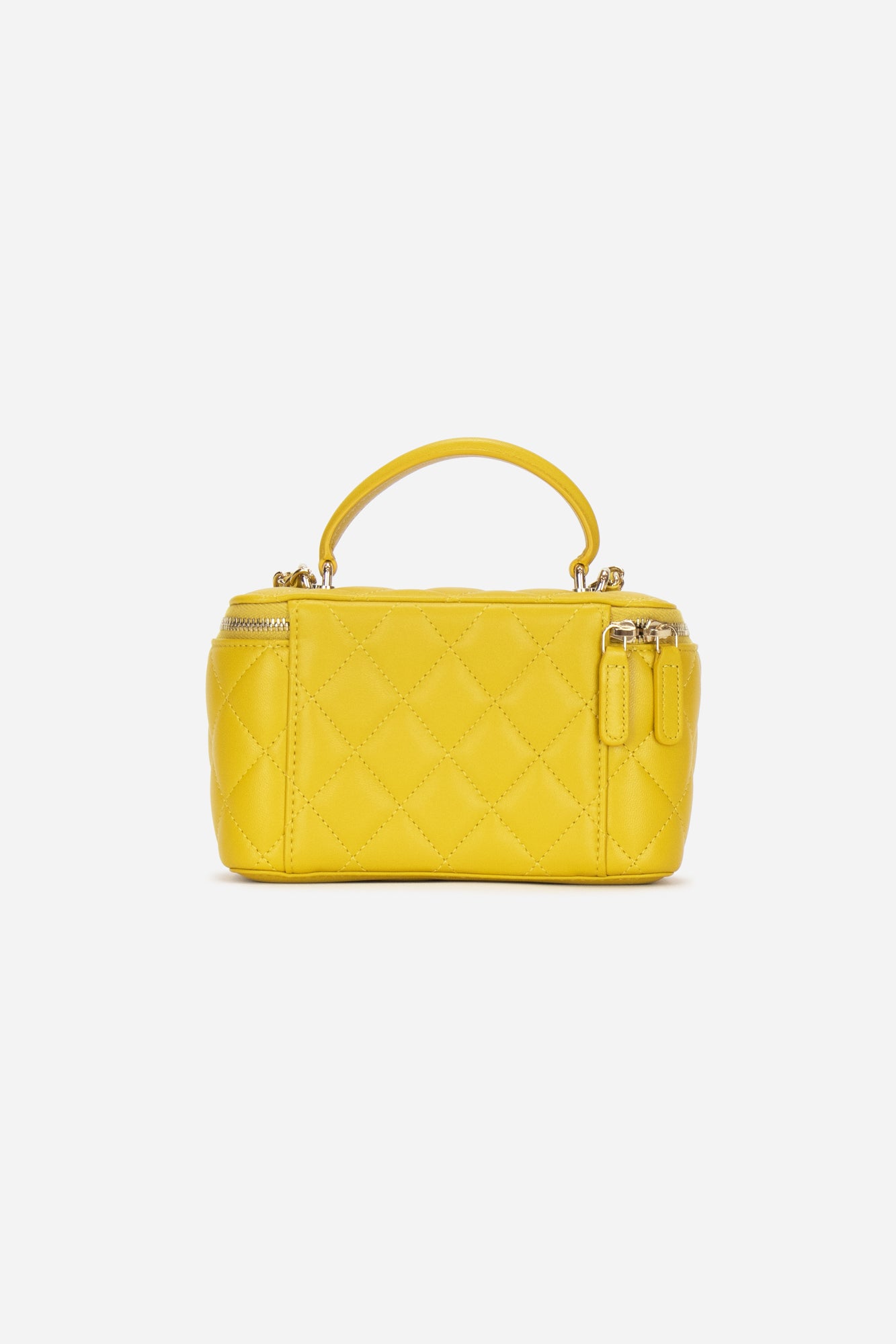 Yellow Lambskin Leather Mini Vanity Case with Top Handle