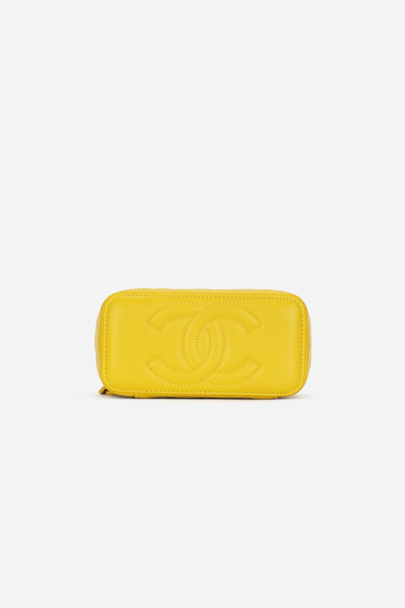 Yellow Lambskin Leather Mini Vanity Case with Top Handle