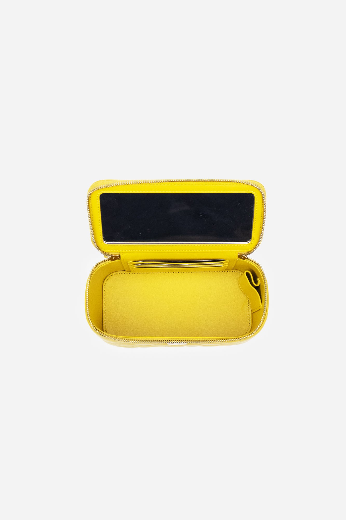 Yellow Lambskin Leather Mini Vanity Case with Top Handle