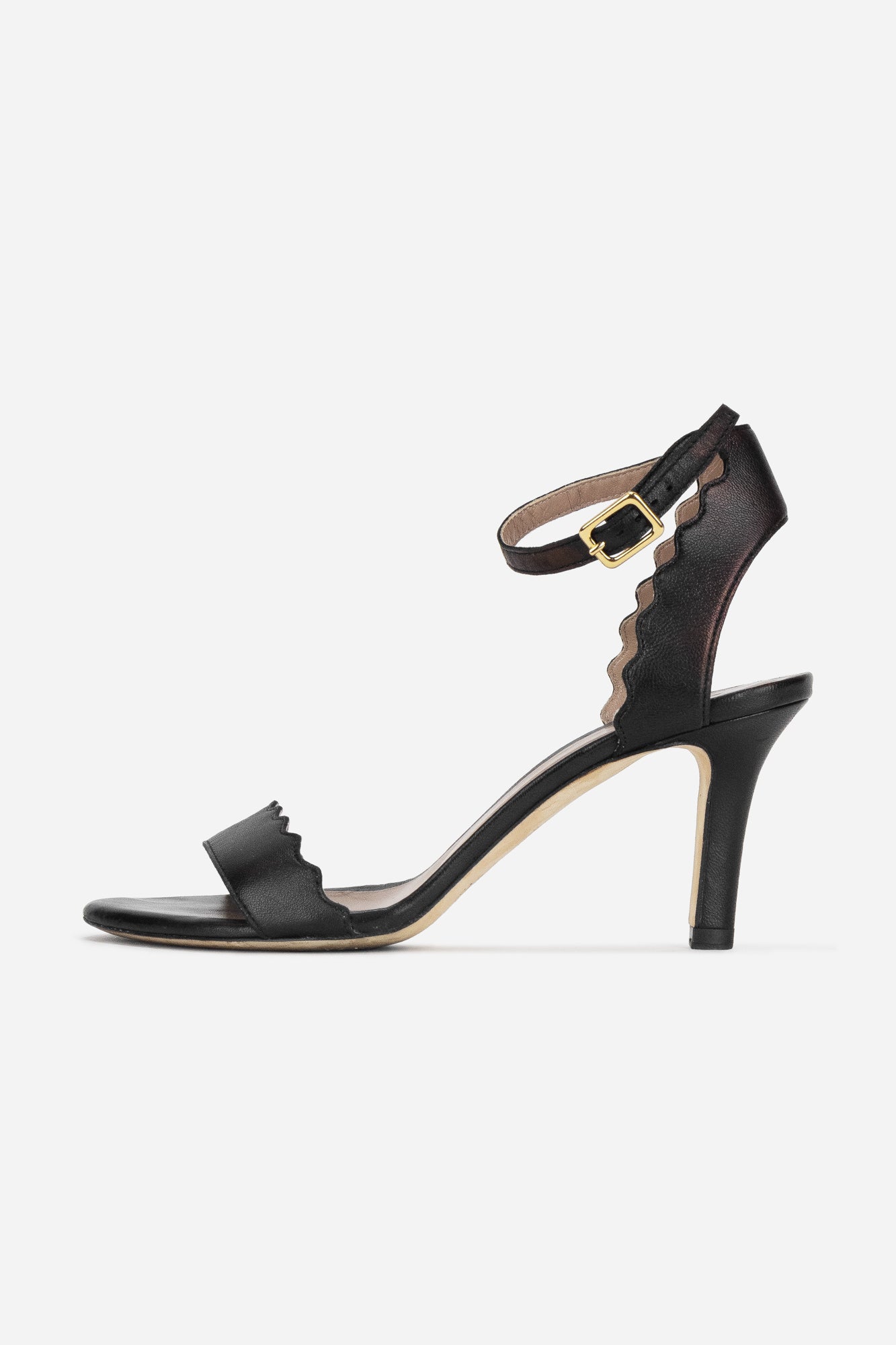 Black Scalloped Leather Sandals