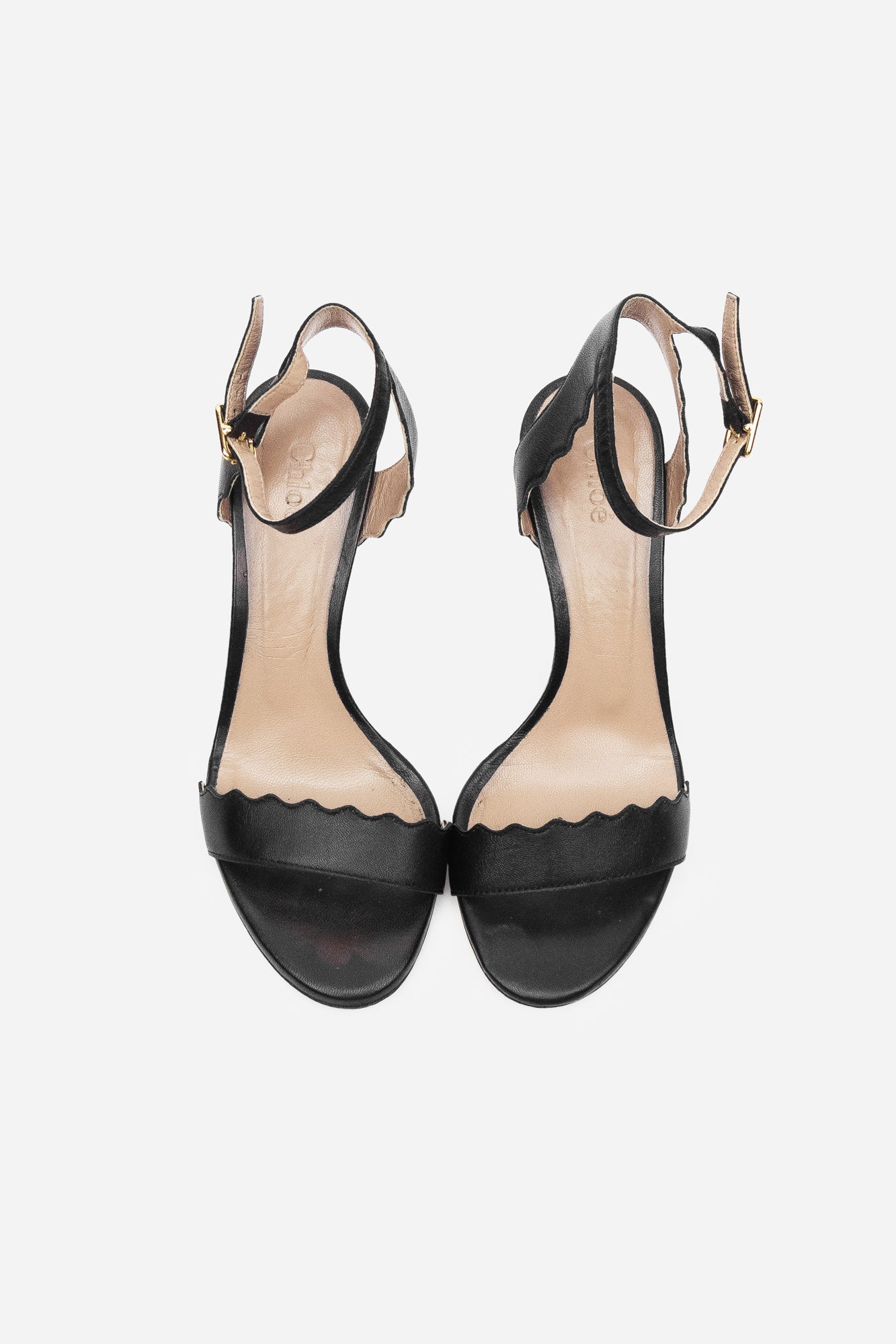 Black Scalloped Leather Sandals