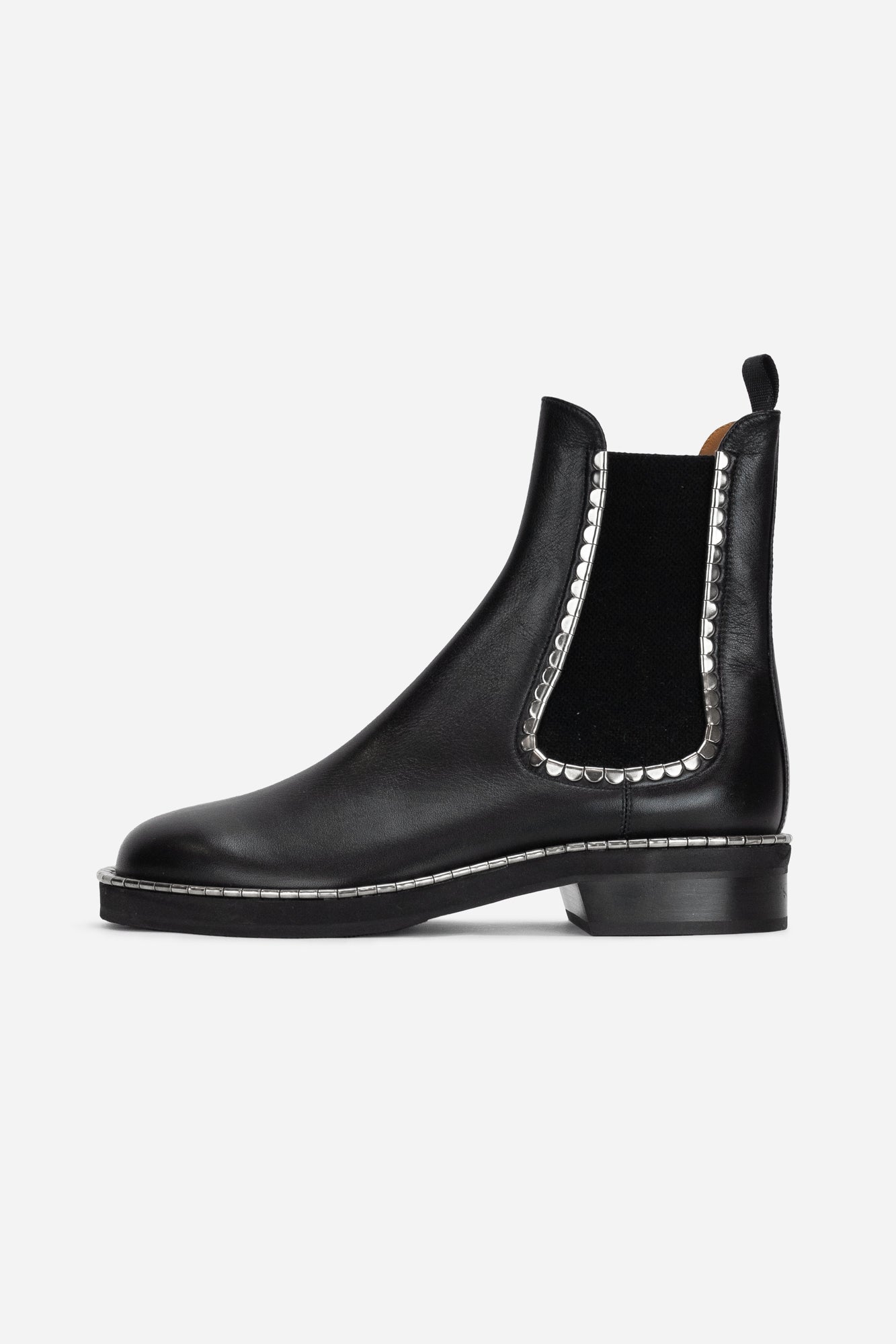 Black Leather Noua Chelsea Boot with Metal Stud Details