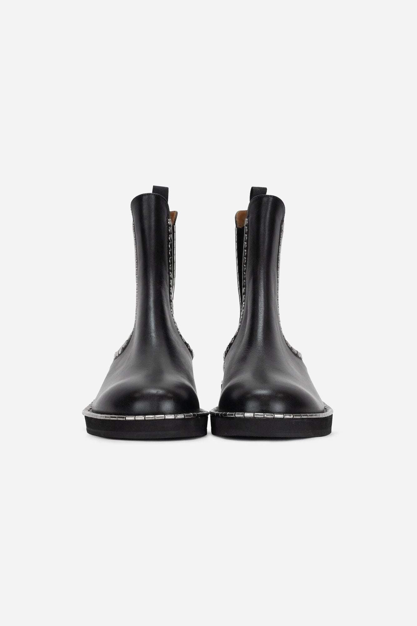 Black Leather Noua Chelsea Boot with Metal Stud Details