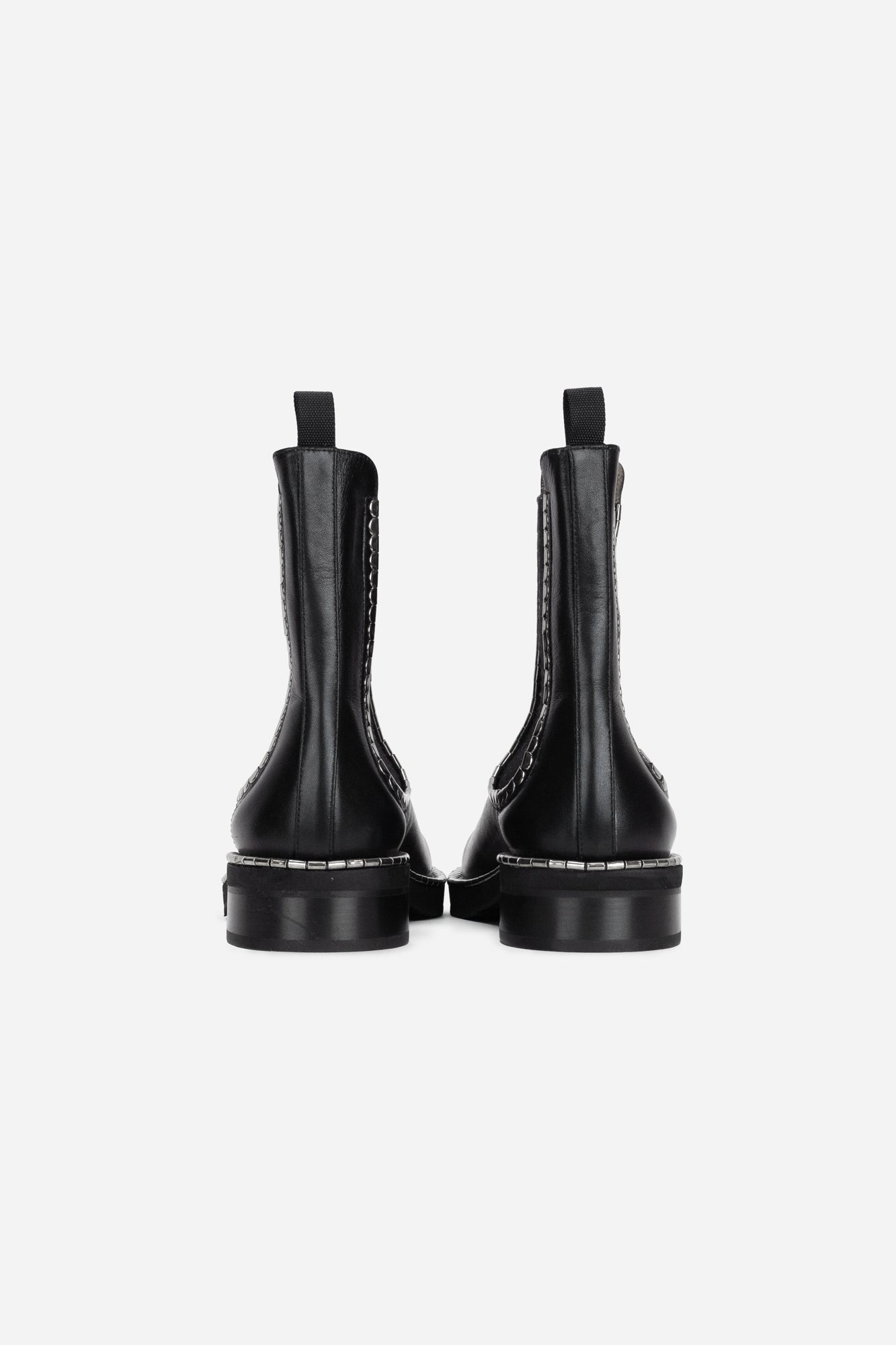 Black Leather Noua Chelsea Boot with Metal Stud Details