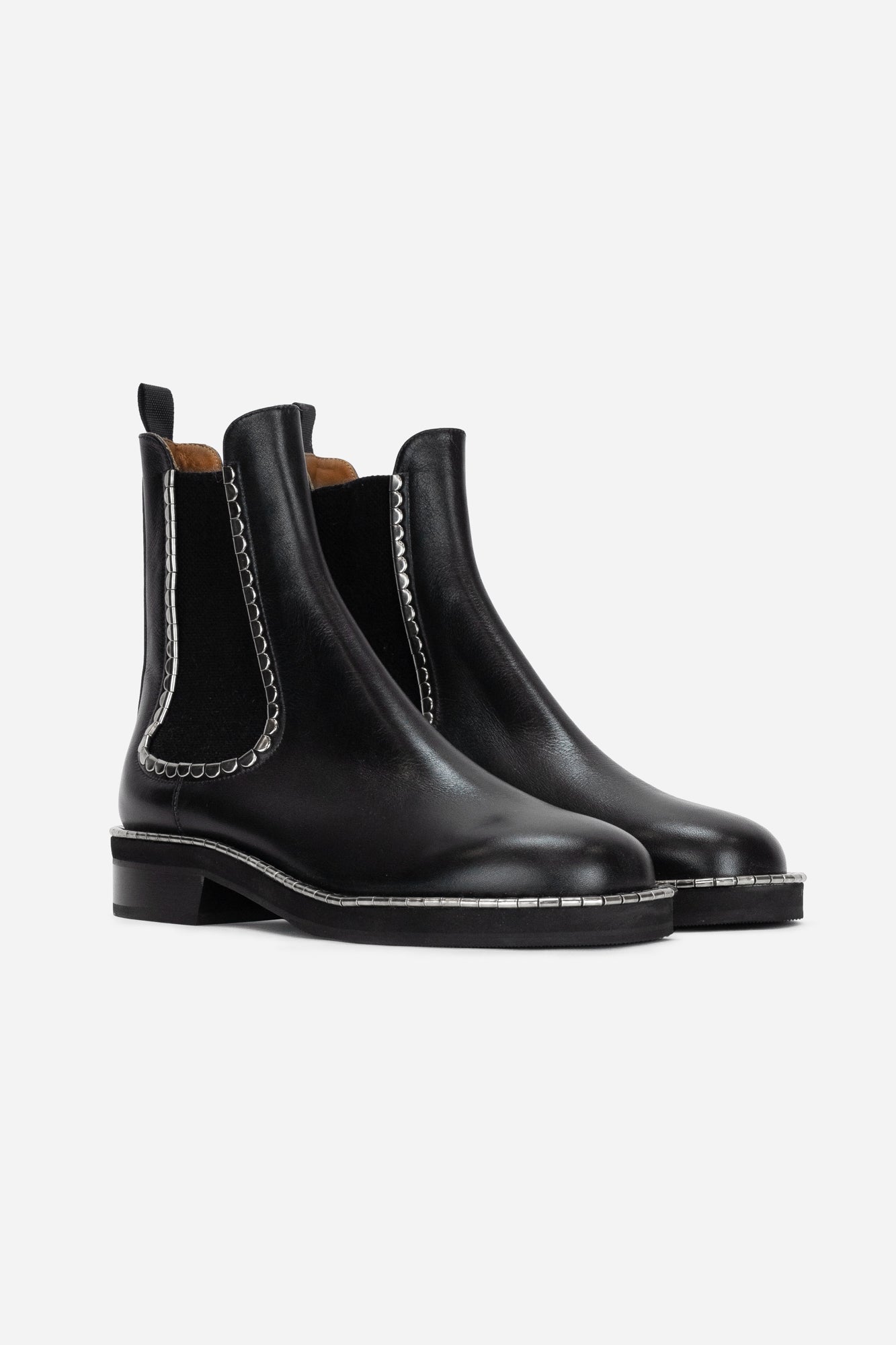 Black Leather Noua Chelsea Boot with Metal Stud Details