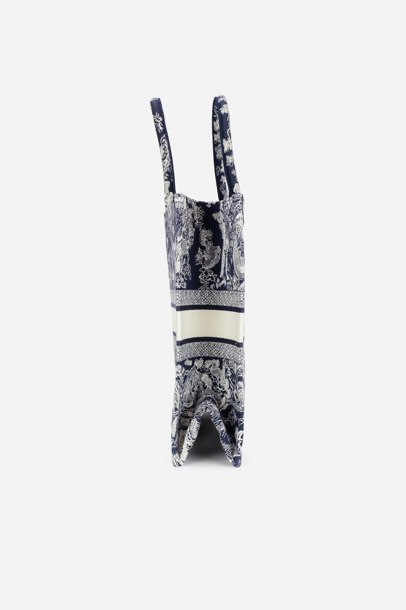Ecru and Blue Toile de Jouy Embroided Large Book Tote
