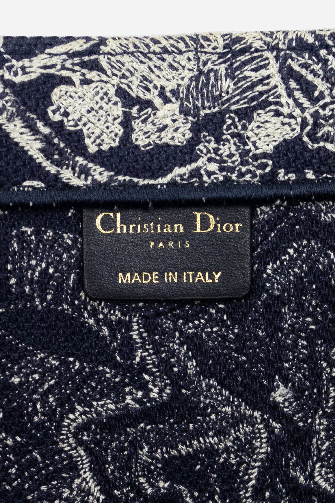 Ecru and Blue Toile de Jouy Embroided Large Book Tote