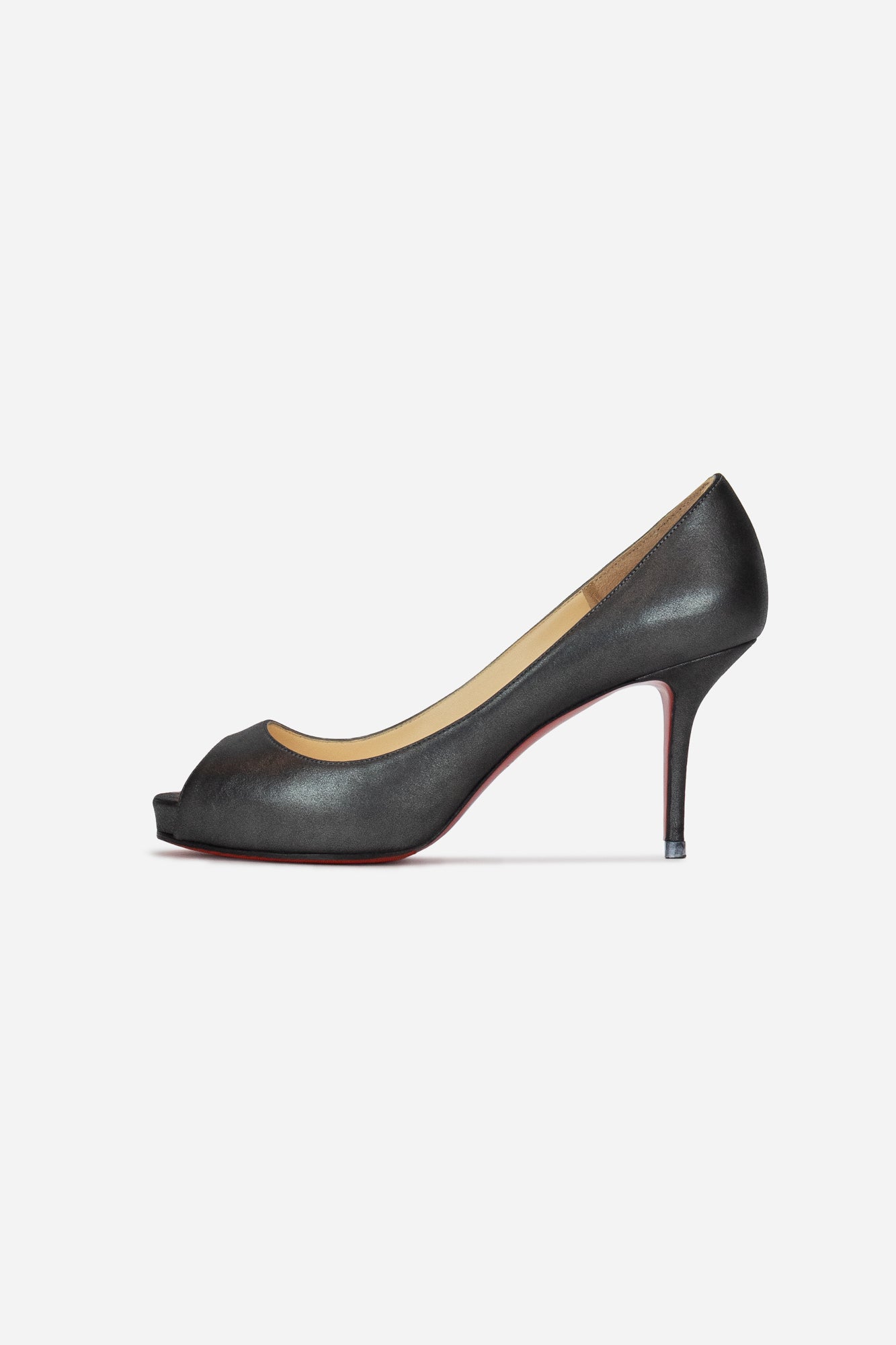 Metallic Gunmetal Leather Mater Claude 85 Open-Toe Pumps