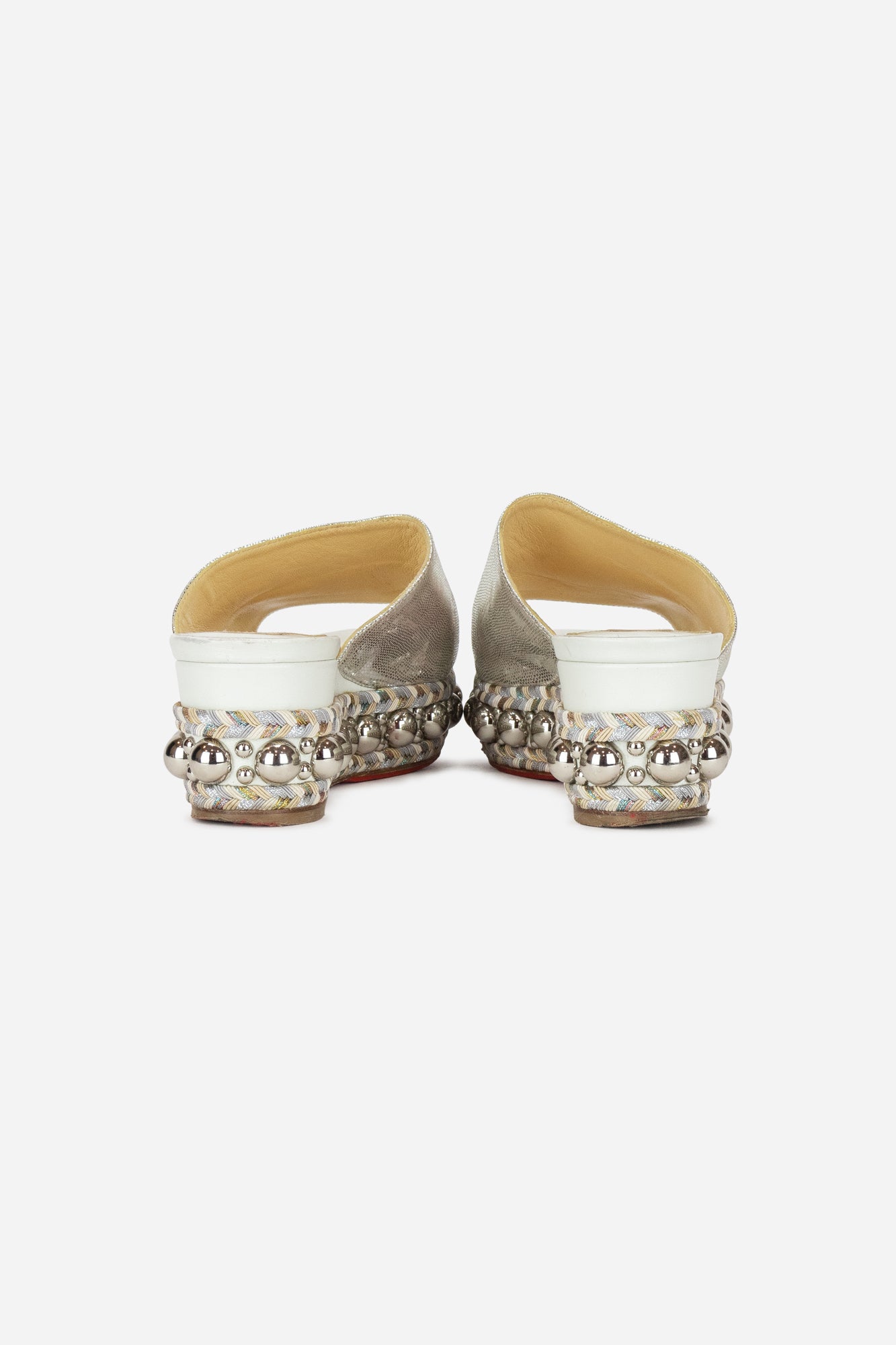 Silver and White Patent Leather Janibasse 60mm Mule Wedge Sandals