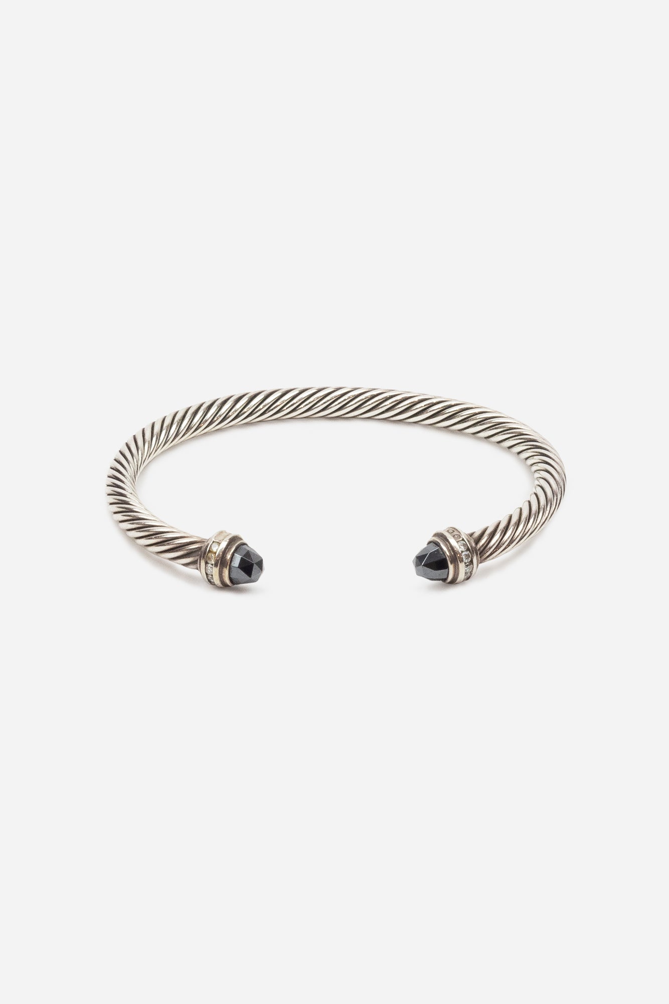 Silver Smoky Quartz and Diamonds Cable Cuff Bracelet