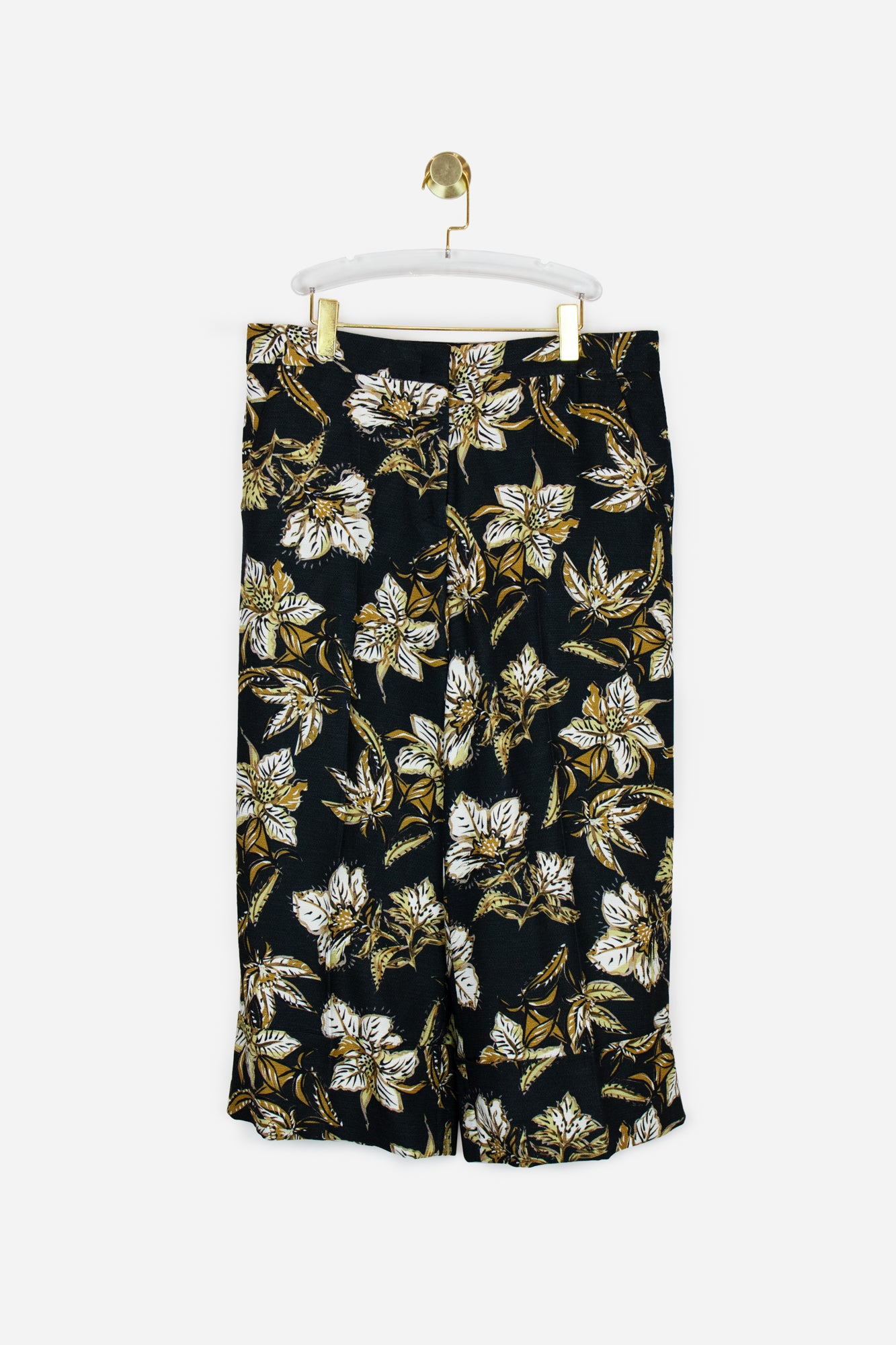 Black Floral Printed Cropped Trousers